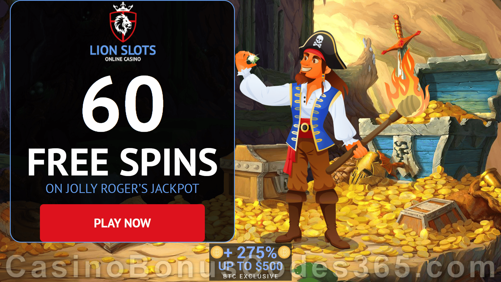 Lion Slots Exclusive 60 FREE Spins on Rival Jolly Roger's Jackpot No Deposit Sign Up Offer