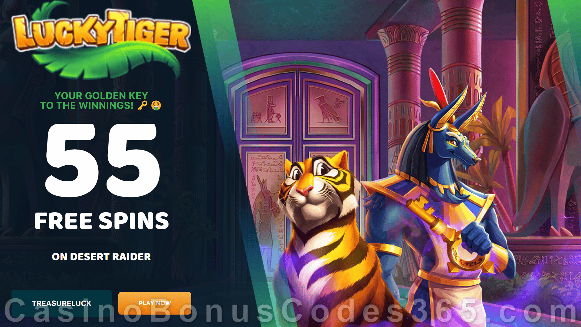 Lucky Tiger Casino 55 FREE Spins on Desert Raider Special New RTG Game Sign Up Offer