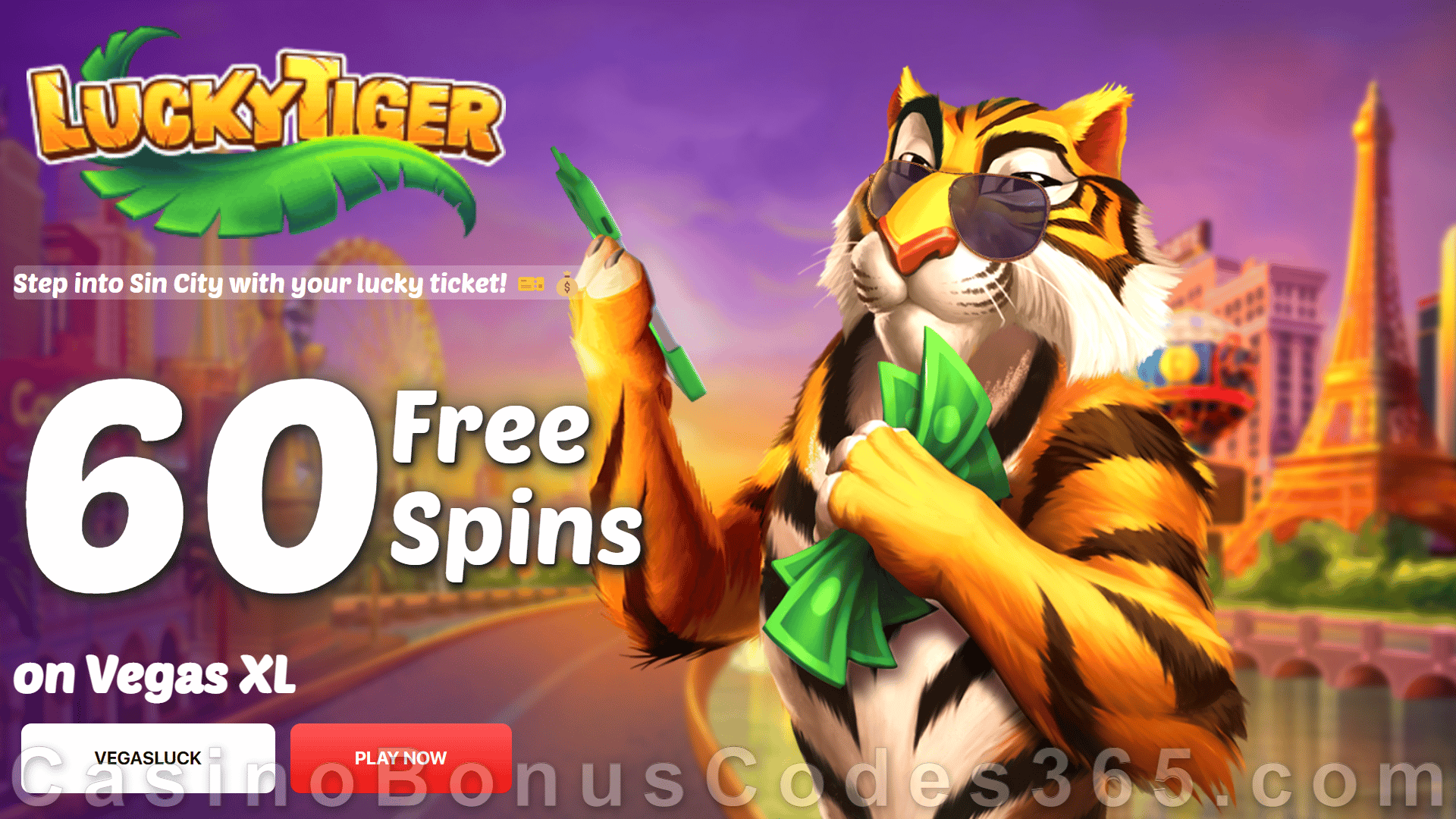 Lucky Tiger Casino 60 FREE Spins on Vegas XL Special New RTG Game Sign Up Offer