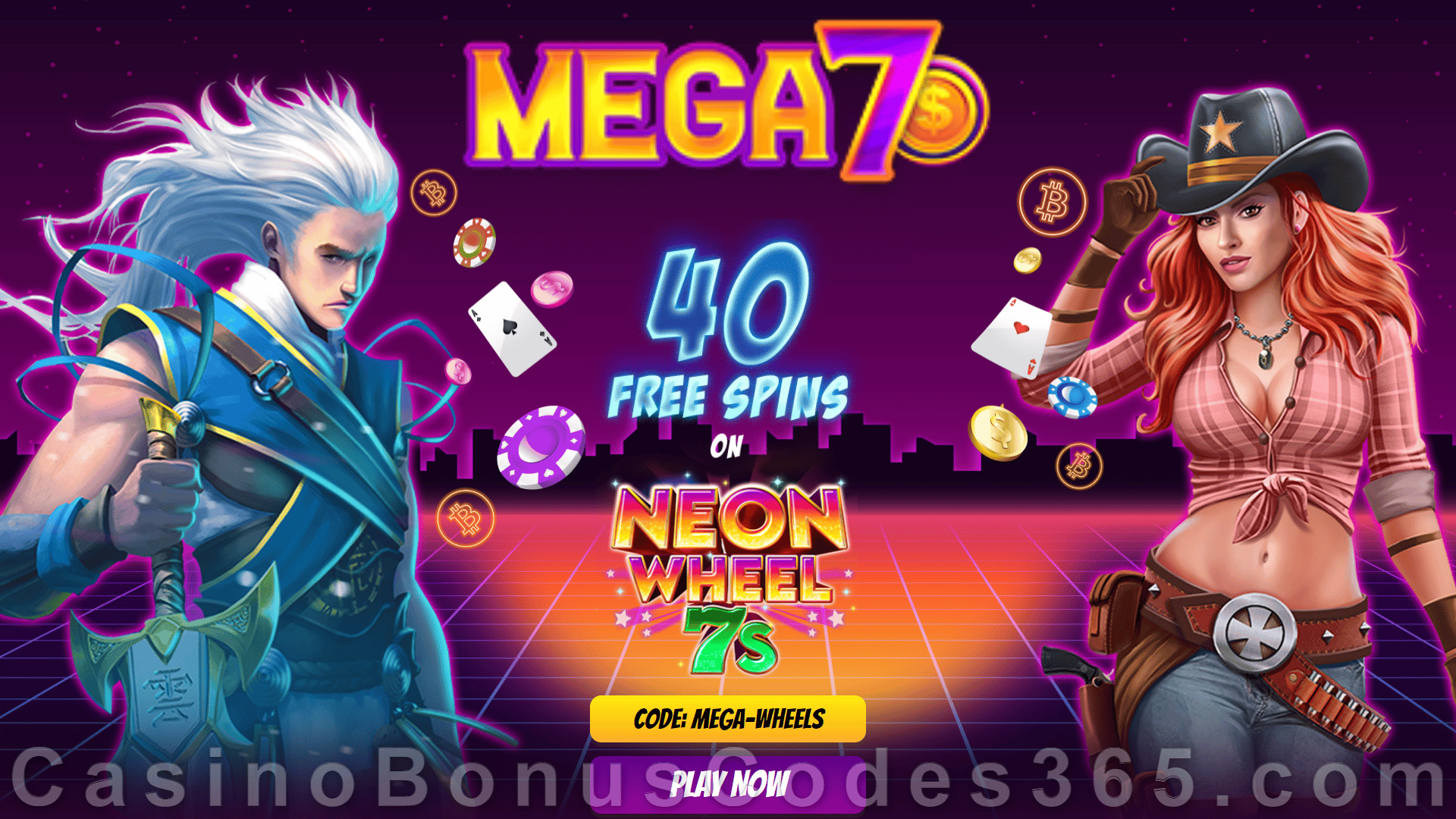 Mega7s Casino Exclusive 40 FREE Spins on RTG Neon Wheel 7s No Deposit Sign Up Deal