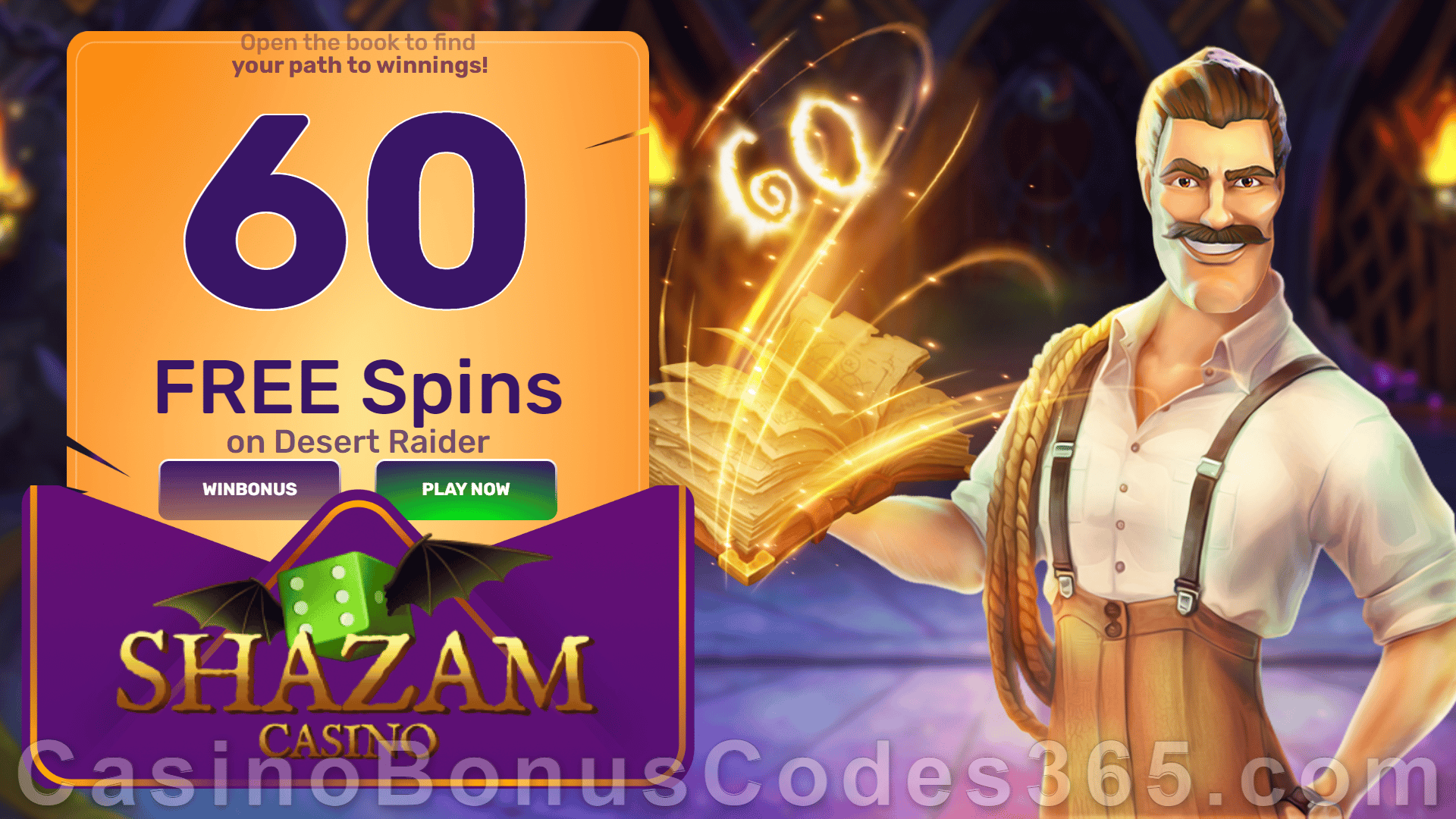 Shazam Casino 60 FREE Spins on RTG Desert Raider No Deposit New Players Offer