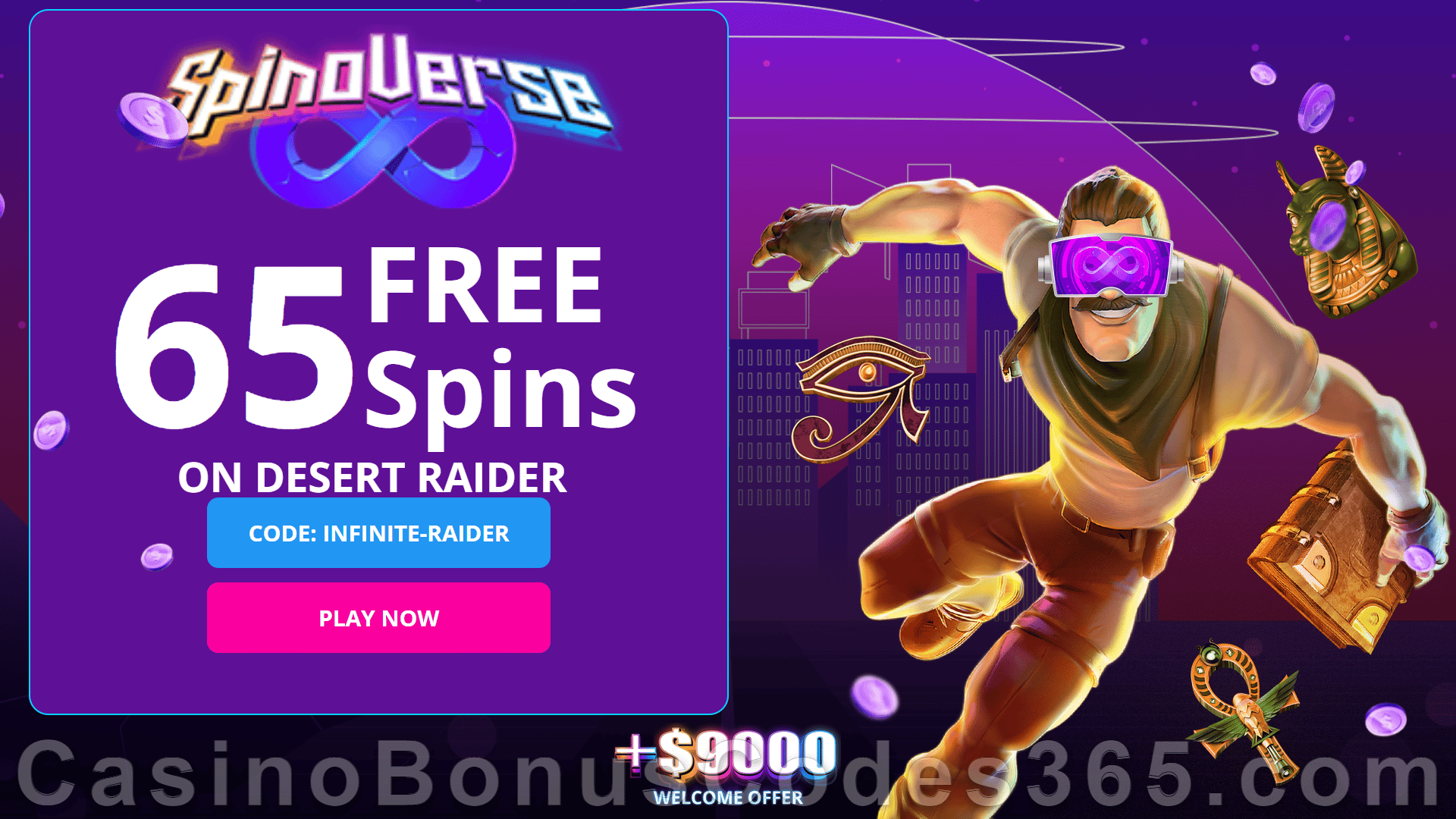 SpinoVerse 65 FREE Spins on RTG Desert Raider Exclusive No Deposit Sign Up Offer