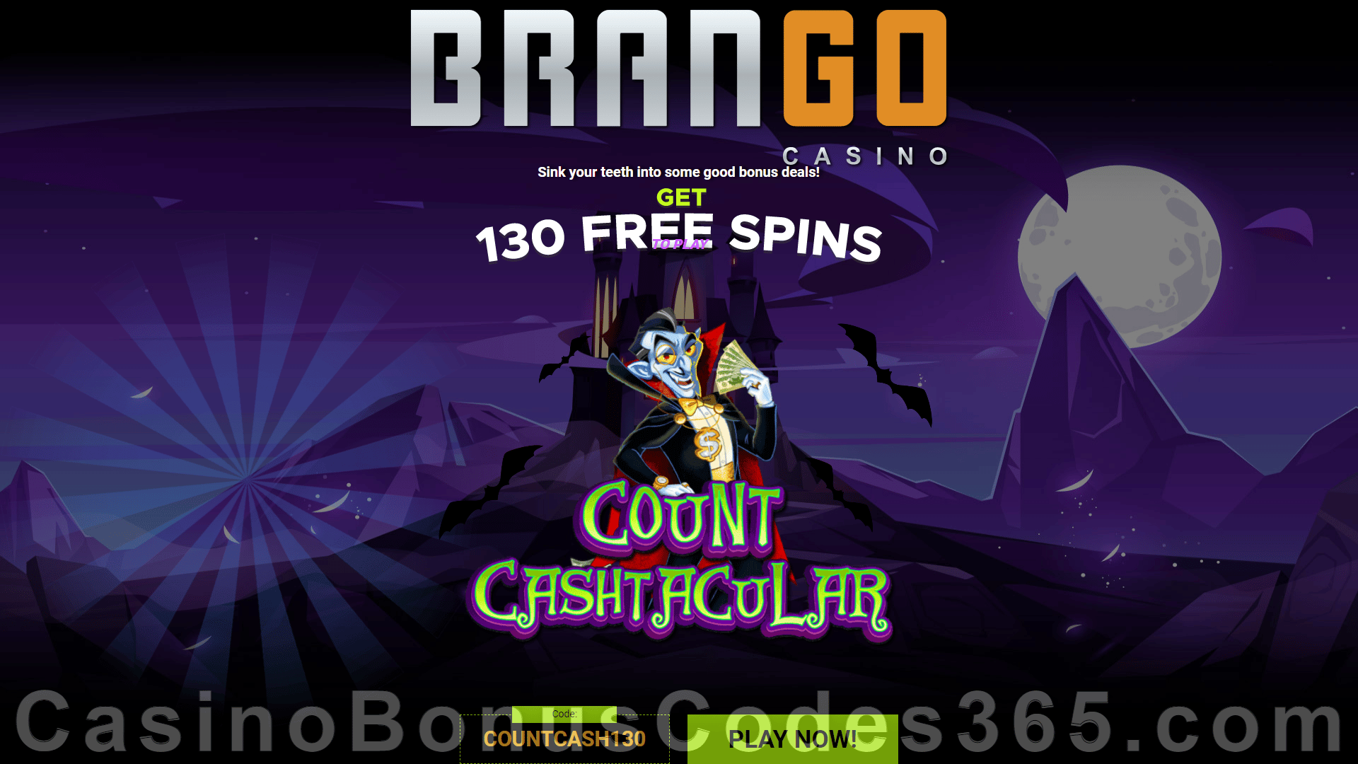 Casino Brango 130 FREE Spins on RTG Count Cashtacular Mega Welcome Offer