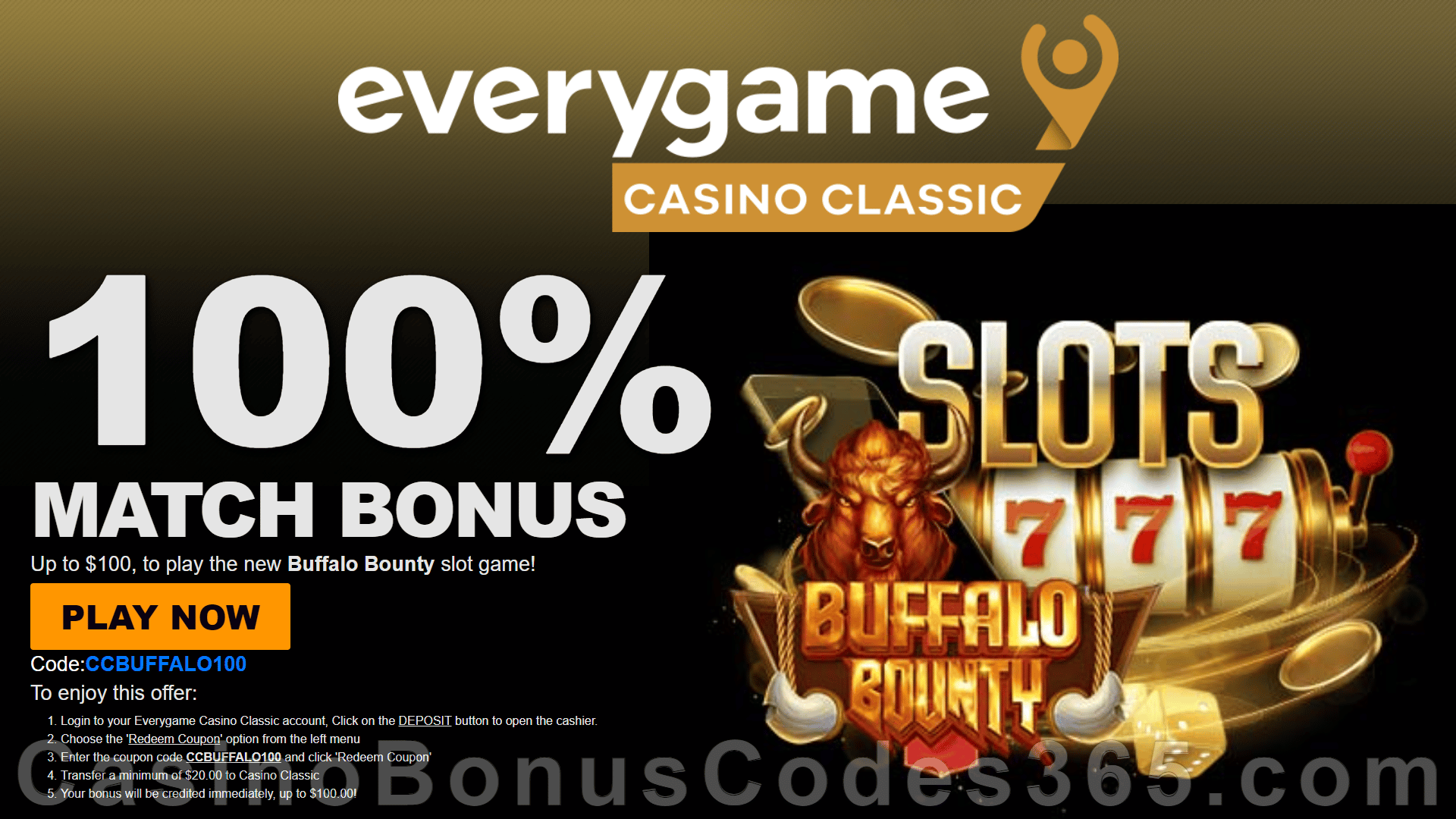 Everygame Casino Classic $5 FREE Chip on Dragon Gaming Buffalo Bounty All Players No Deposit Gift Pack