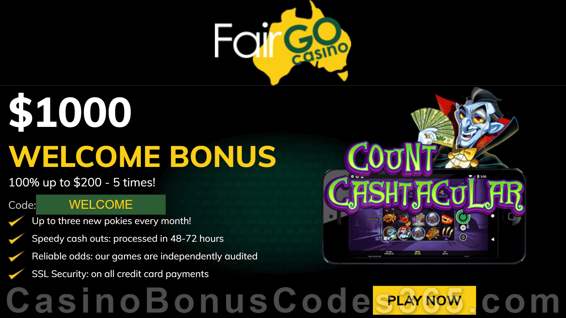 Fair Go Casino New RTG Pokies $1000 Bonus Count Cashtacular Special Joining Deal