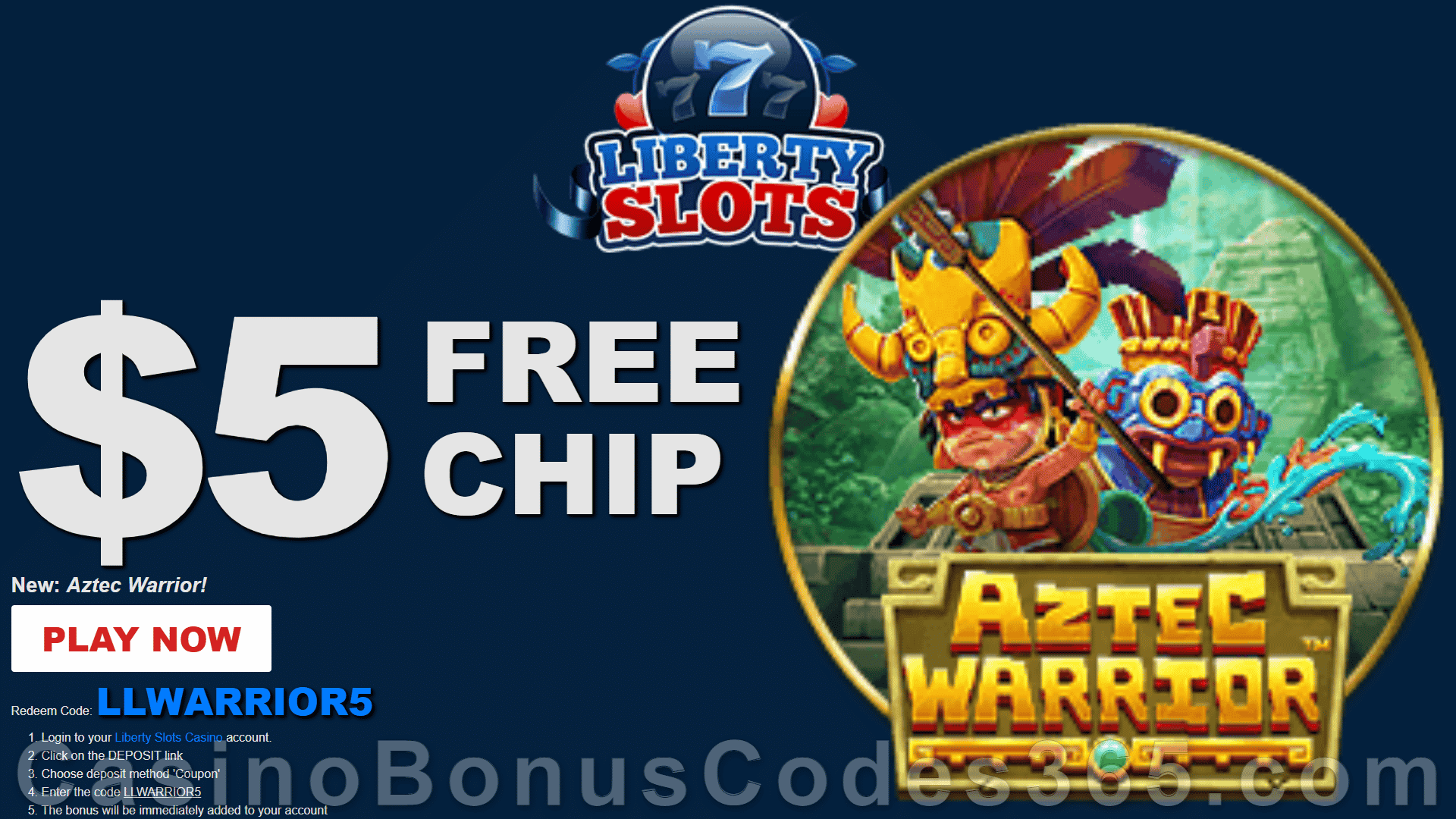 Liberty Slots 50 FREE Aztec Warrior Spins New WGS Game No Deposit Deal