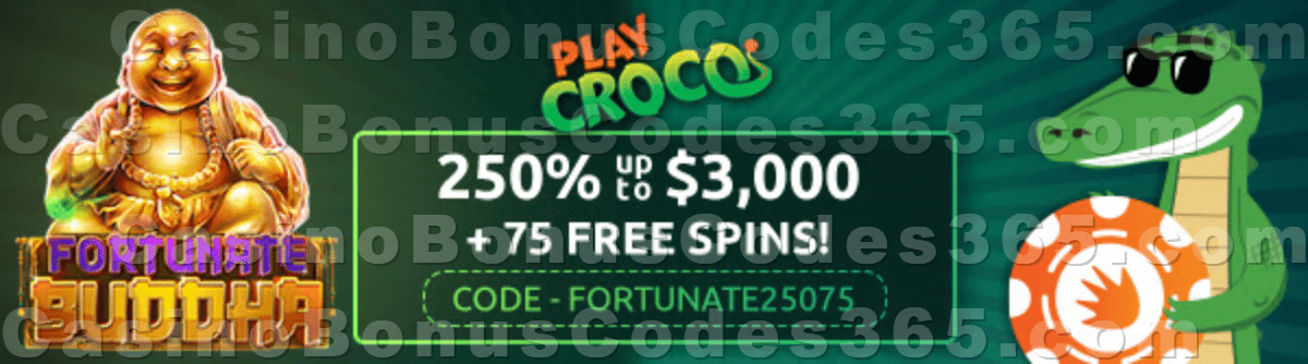 PlayCroco 250% up to $3000 Bonus plus 75 FREE Spins on RTG Enchanted Garden New Players Offer