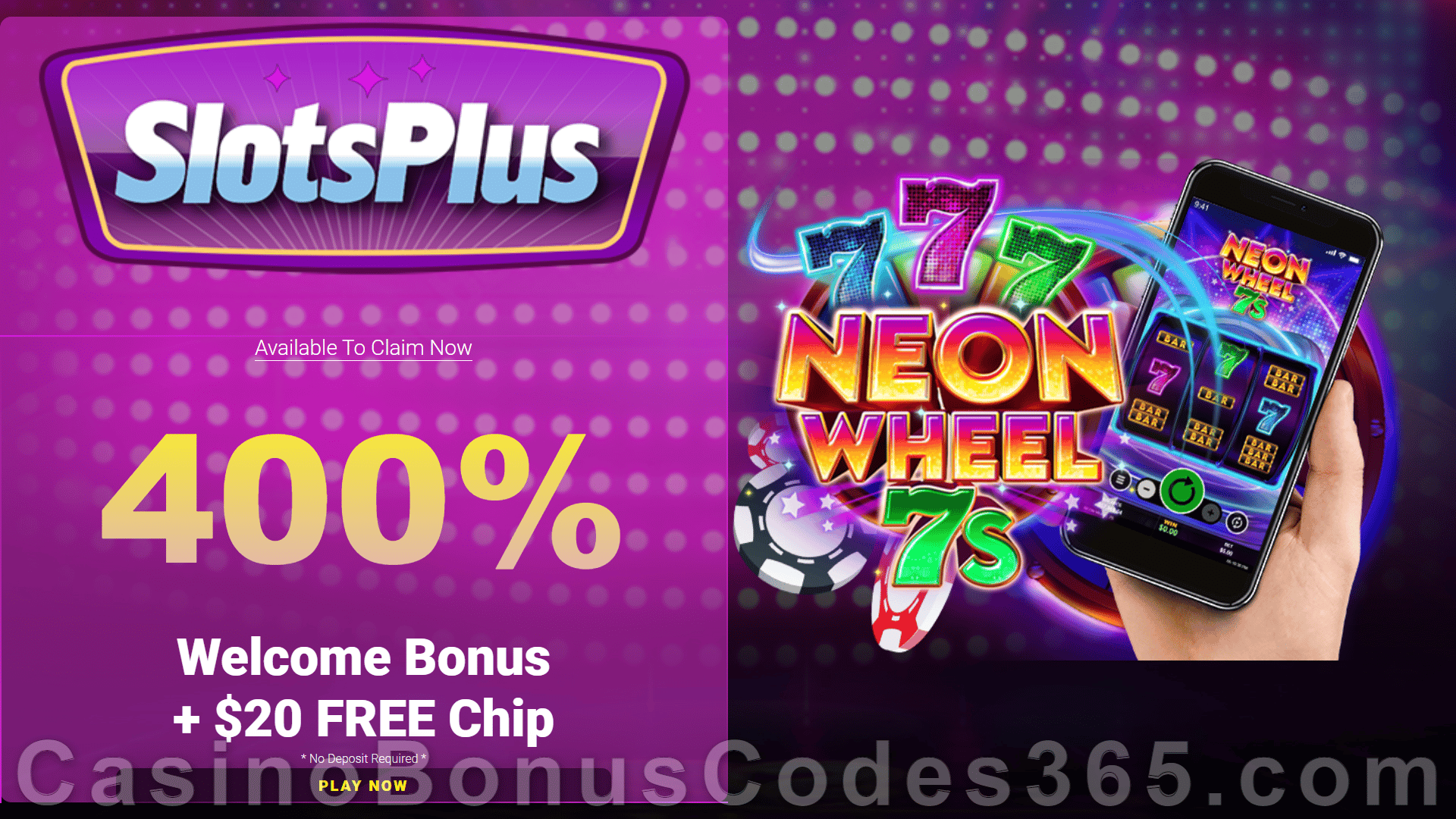 SlotsPlus Cash $20 FREE Chip plus 400% Match Welcome Bonus