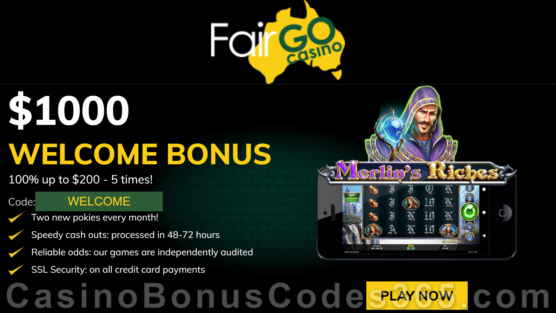 Fair Go Casino New RTG Pokies $1000 Bonus Merlin's Riches Special Joining Deal