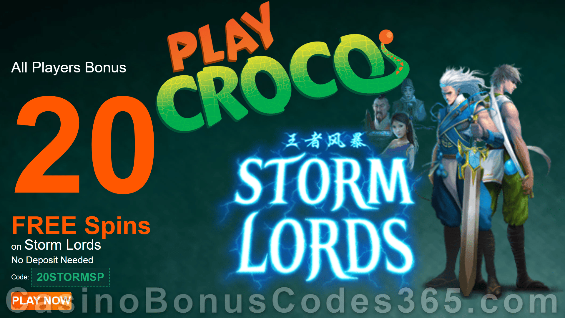 PlayCroco 20 FREE Storm Lords Spins Special No Deposit New RTG Game Promo
