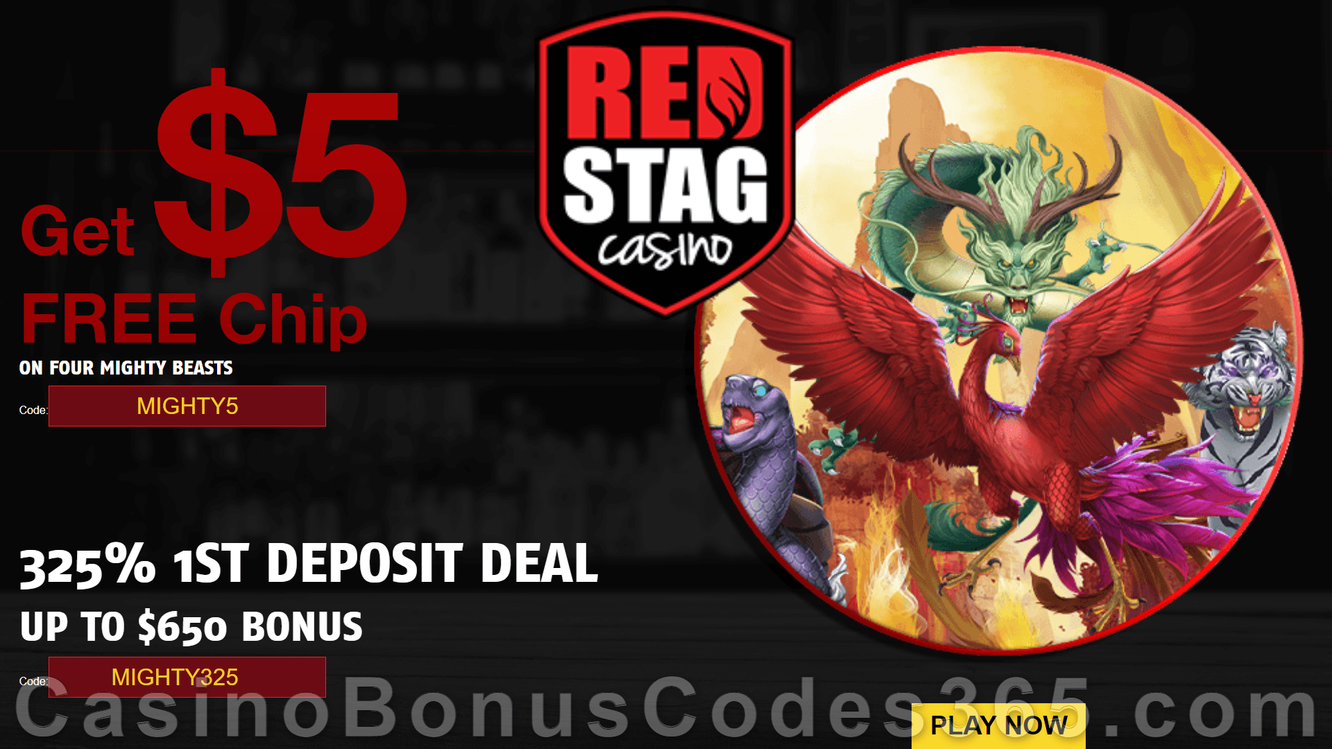 Red Stag Casino 68 FREE Spins on Four Mighty Beasts plus 325% Match Bonus Welcome Package