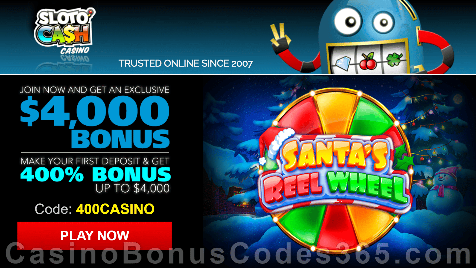 SlotoCash Casino RTG Santa's Reel Wheel 400% Welcome Bonus