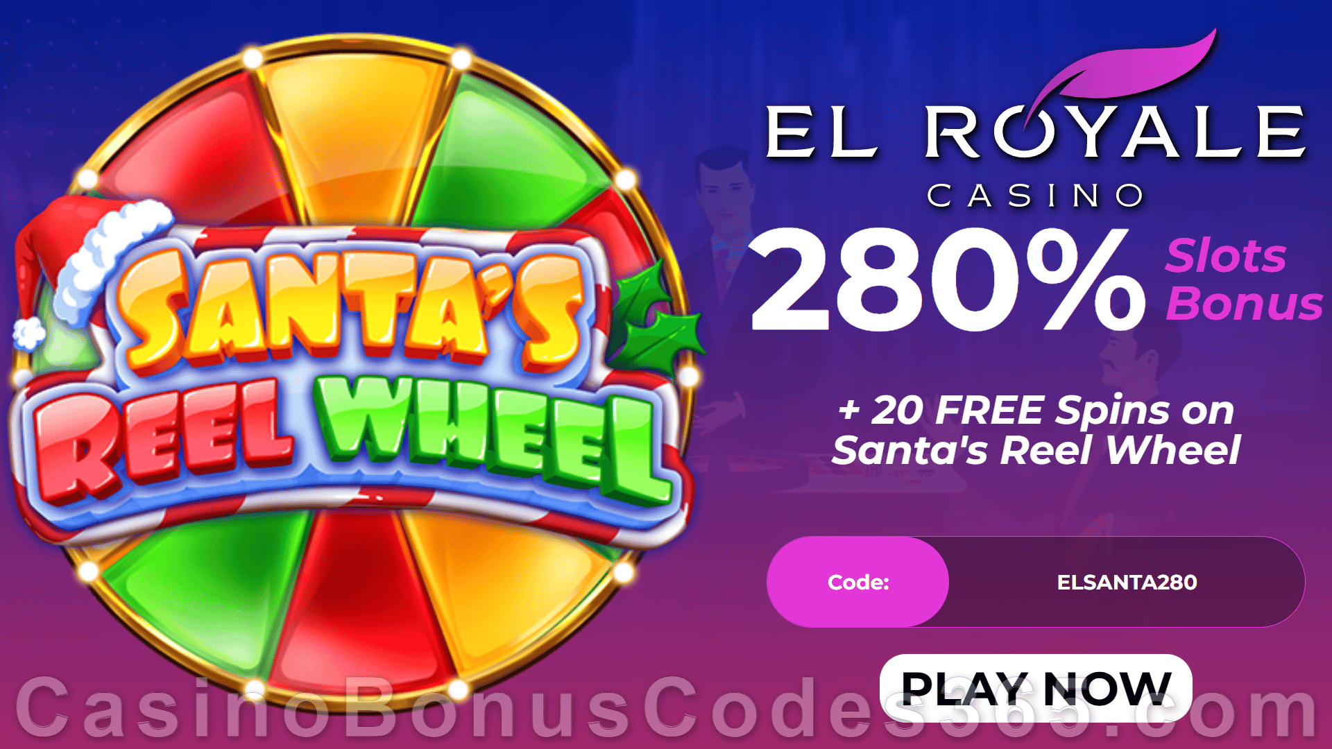 El Royale Casino 280% Match Bonus plus 20 FREE RTG Santa's Reel Wheel Spins Special Welcome Offer