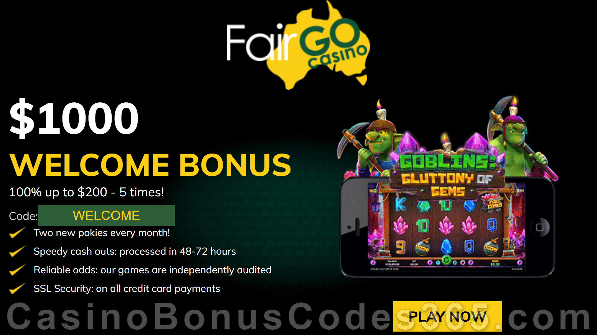 Fair Go Casino New RTG Pokies $1000 Bonus Goblins: Gluttony of Gems Special Joining Deal