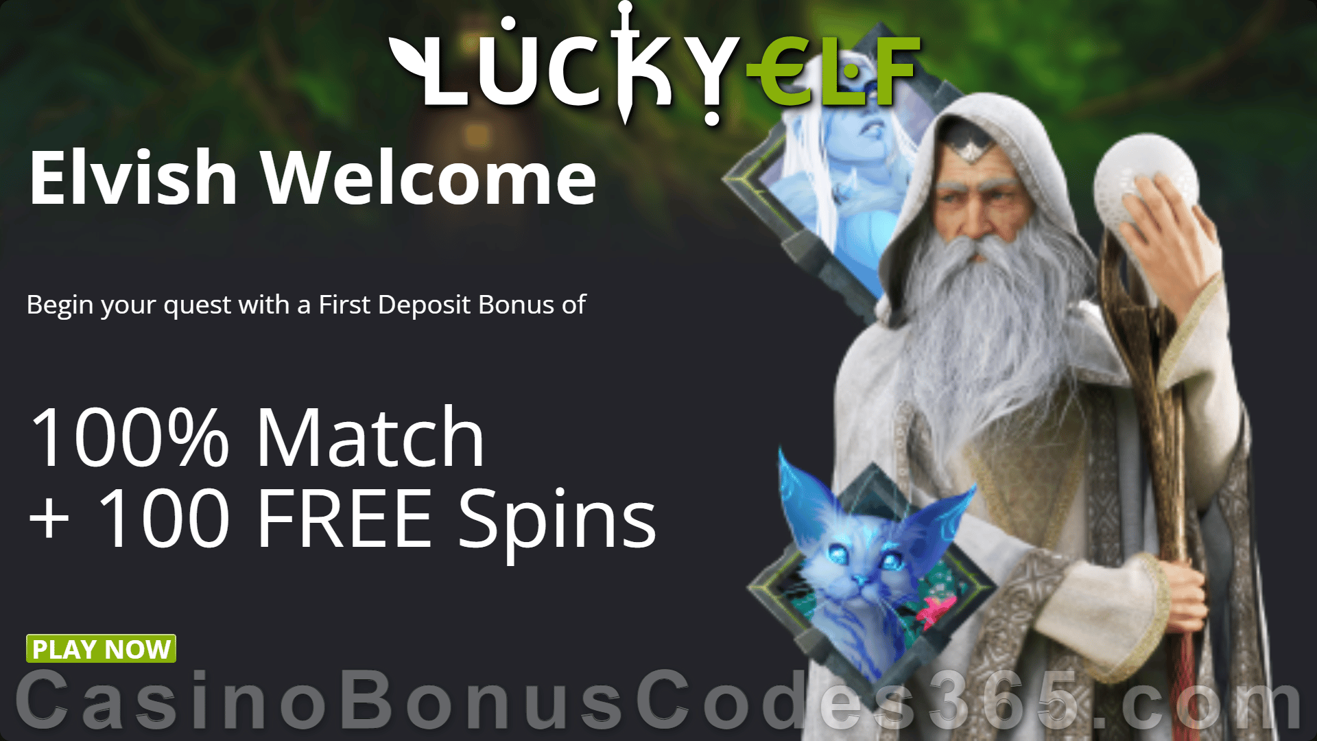 LuckyElf Casino 100% Match plus 100 FREE Spins on Fairy Forest First Deposit Bonus Pack
