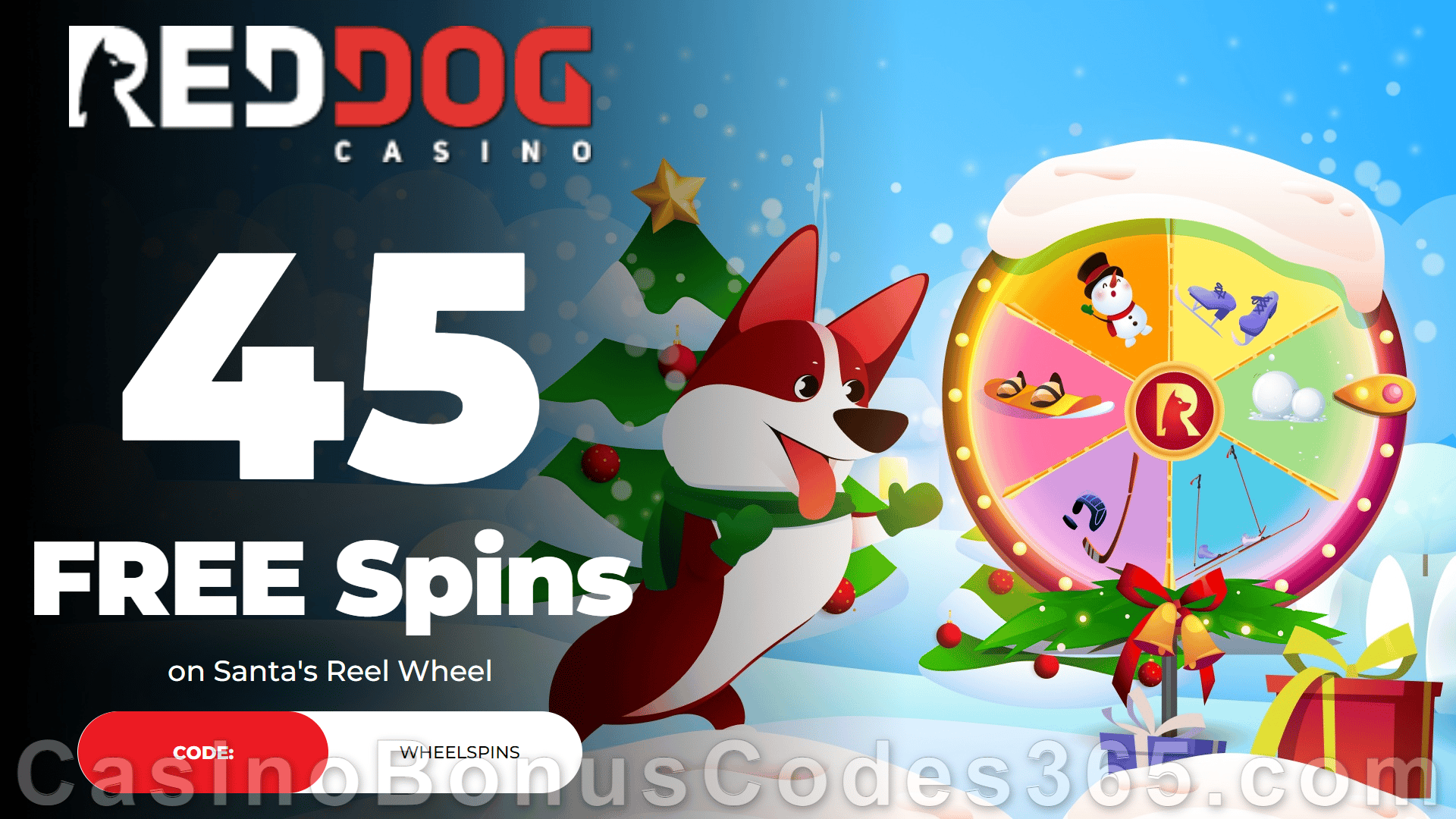 Red Dog Casino 45 FREE Santa's Reel Wheel Spins Special NEW RTG Game No Deposit Offer