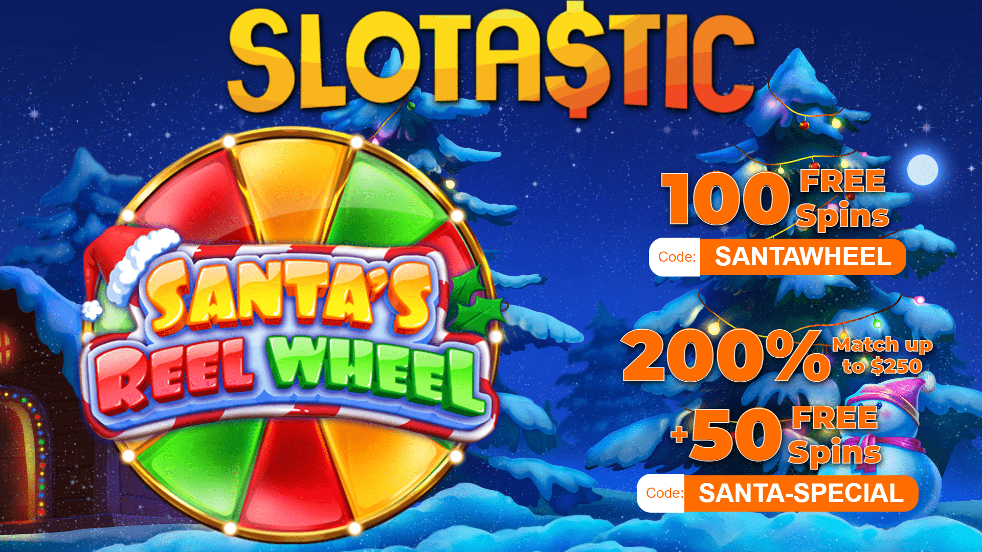 Slotastic Online Casino RTG Santa's Reel Wheel Special Bonuses