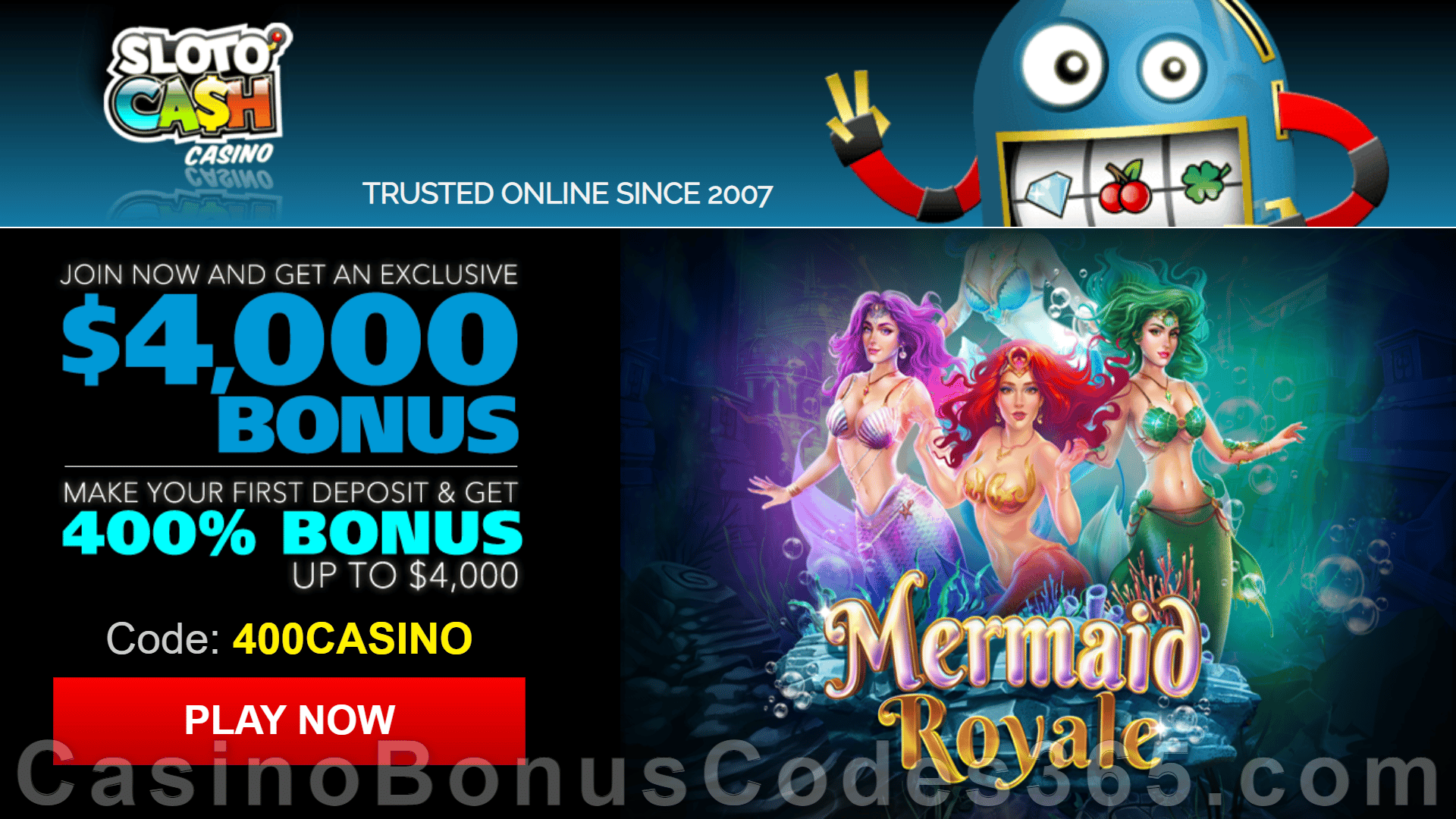 SlotoCash Casino RTG Mermaid Royale 400% Welcome Bonus