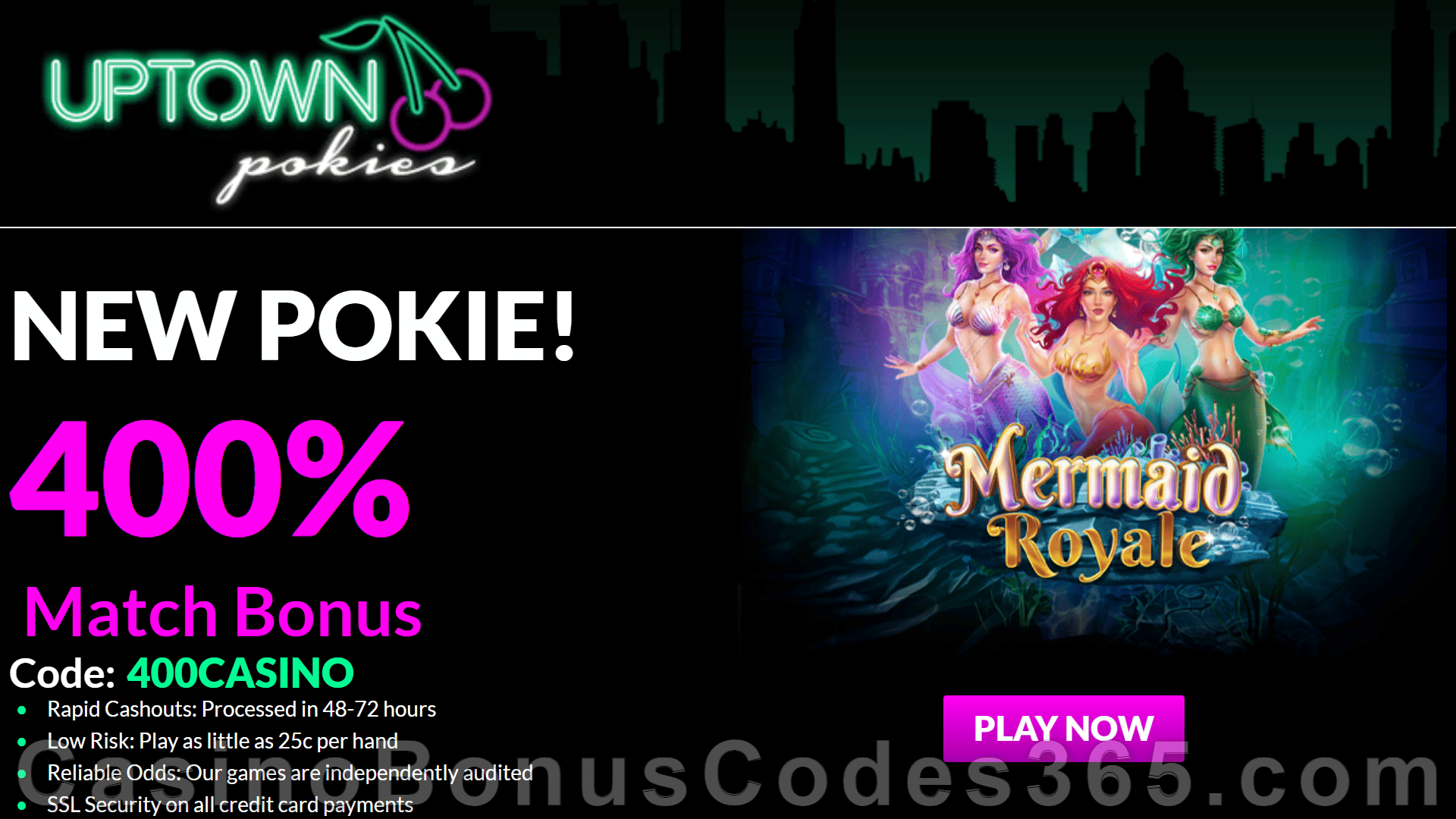 Uptown Pokies RTG Pokies Mermaid Royale 400% Match up to $4000 Special Sign Up Deposit Gift Pack