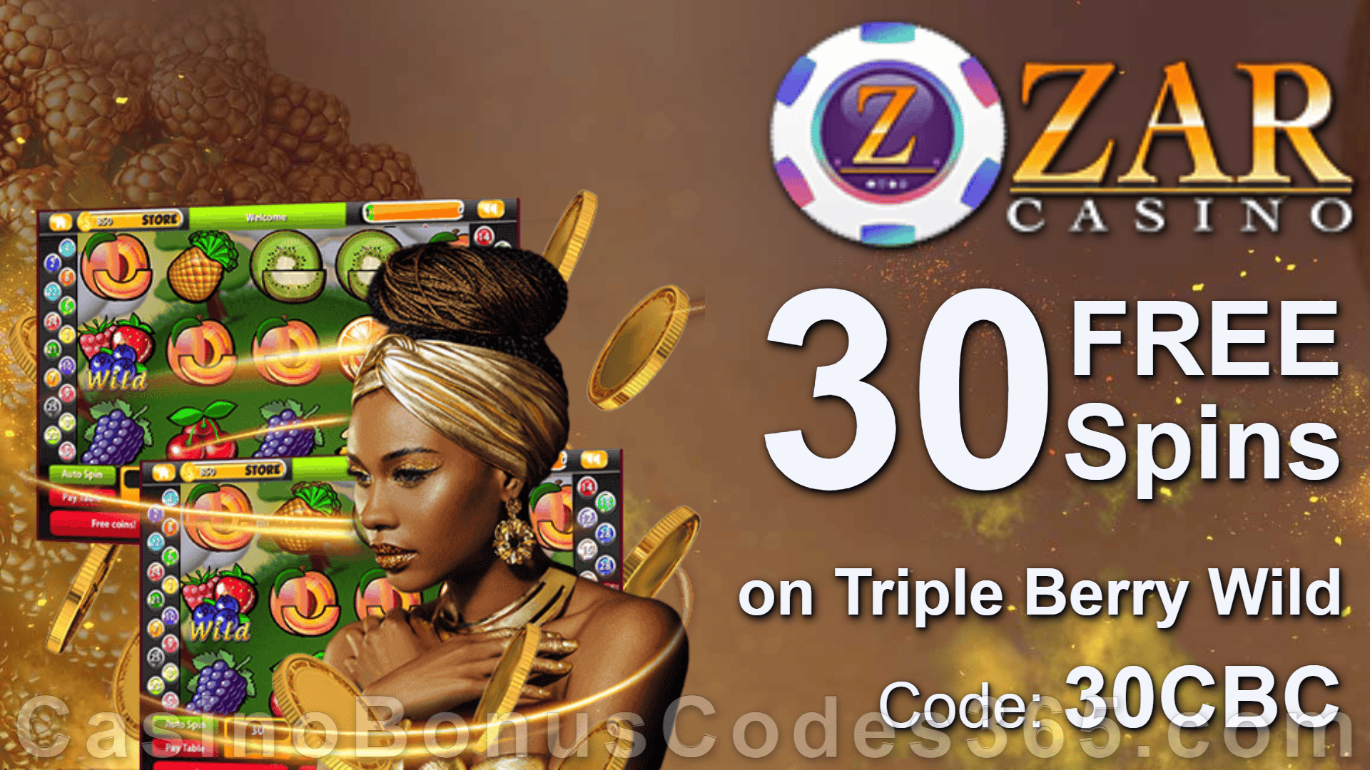 ZAR Casino 30 Saucify FREE Spins on Triple Berry Wild Exclusive No Deposit New Players Offer