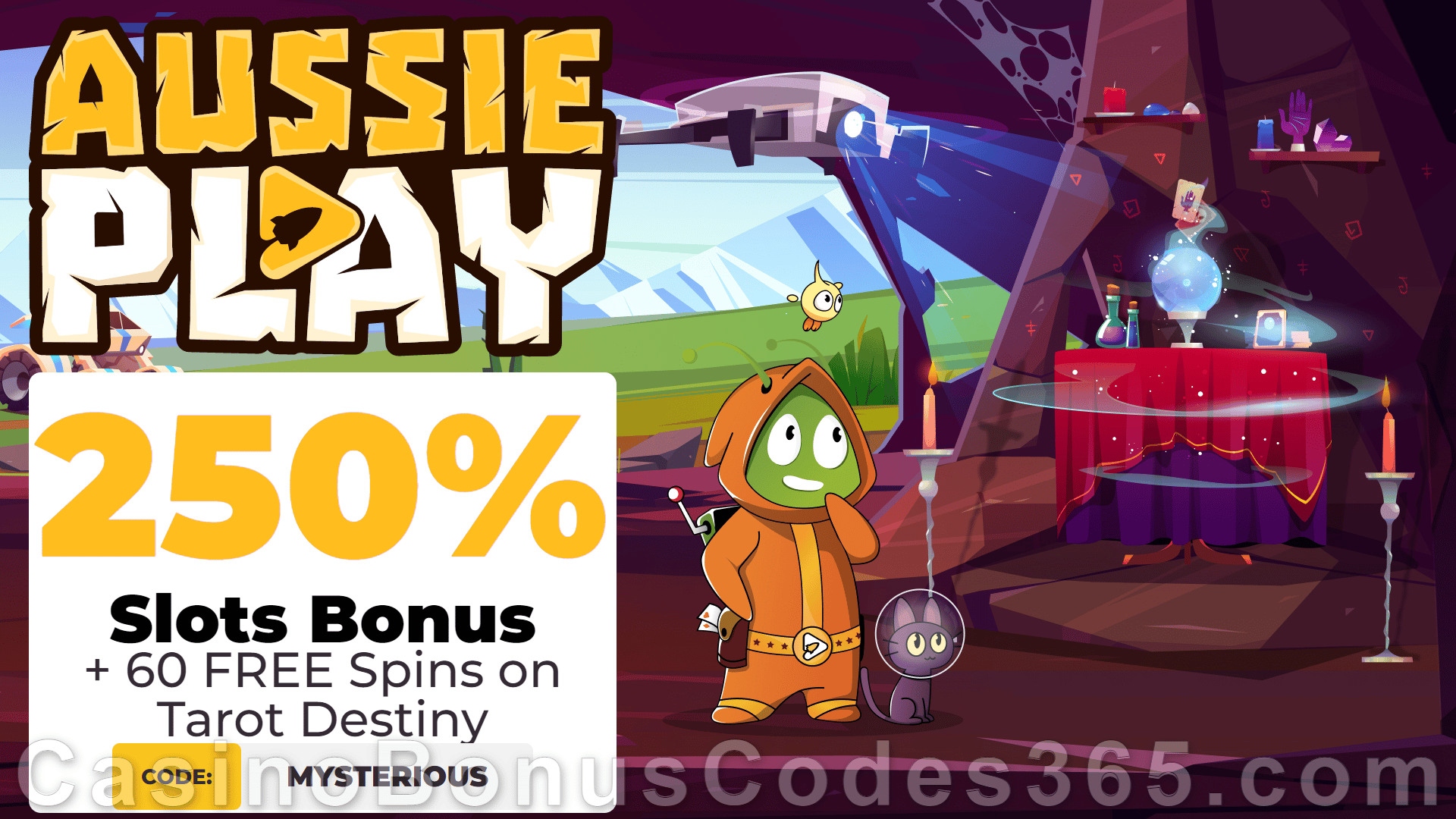 AussiePlay Casino 250% Match Pokies Bonus plus 40 FREE Tarot Destiny Spins New RTG Game Welcome Offer