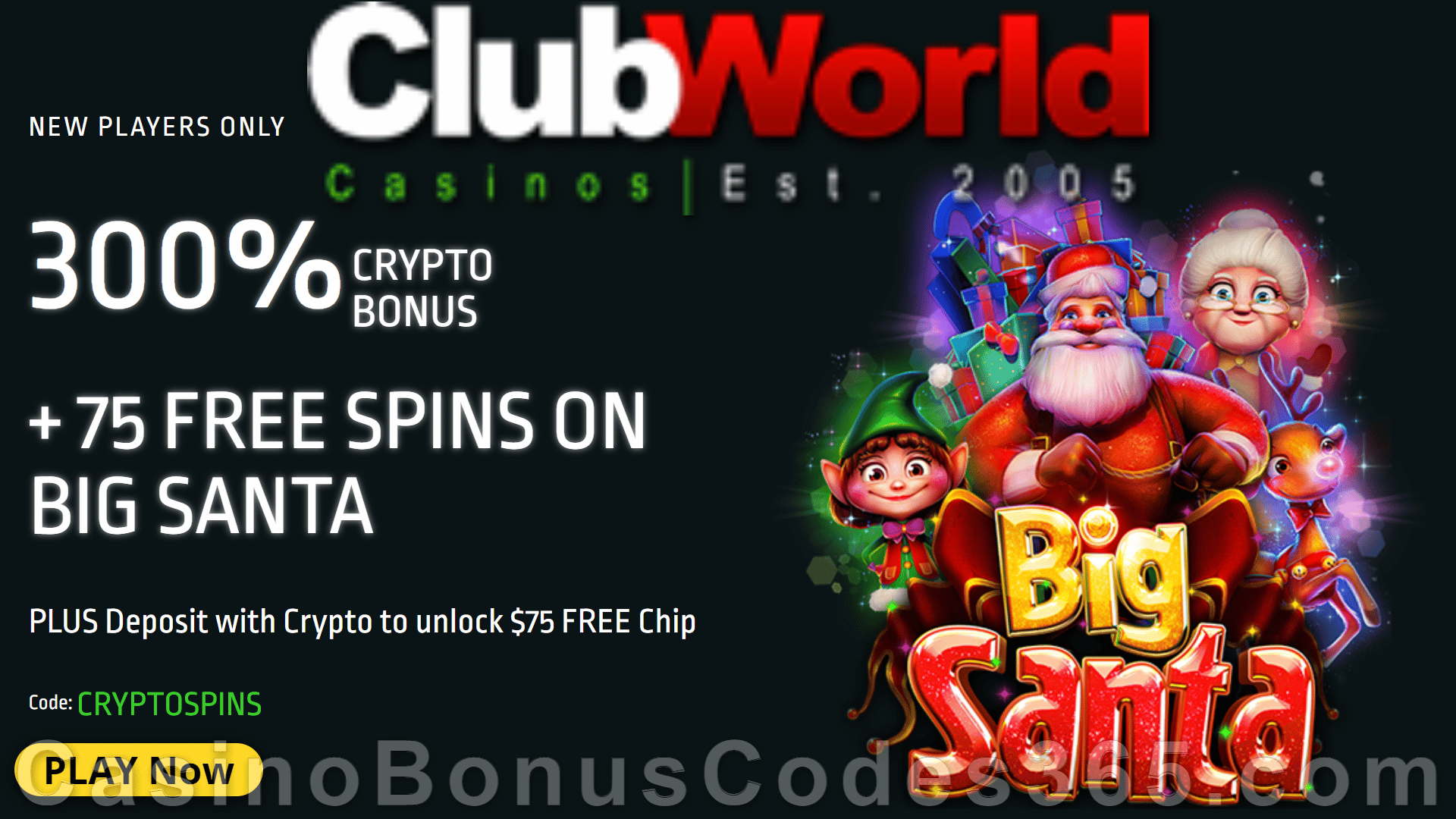 Club World Casino 55 FREE Spins on RTG Big Santa Exclusive No Deposit New Players Deal