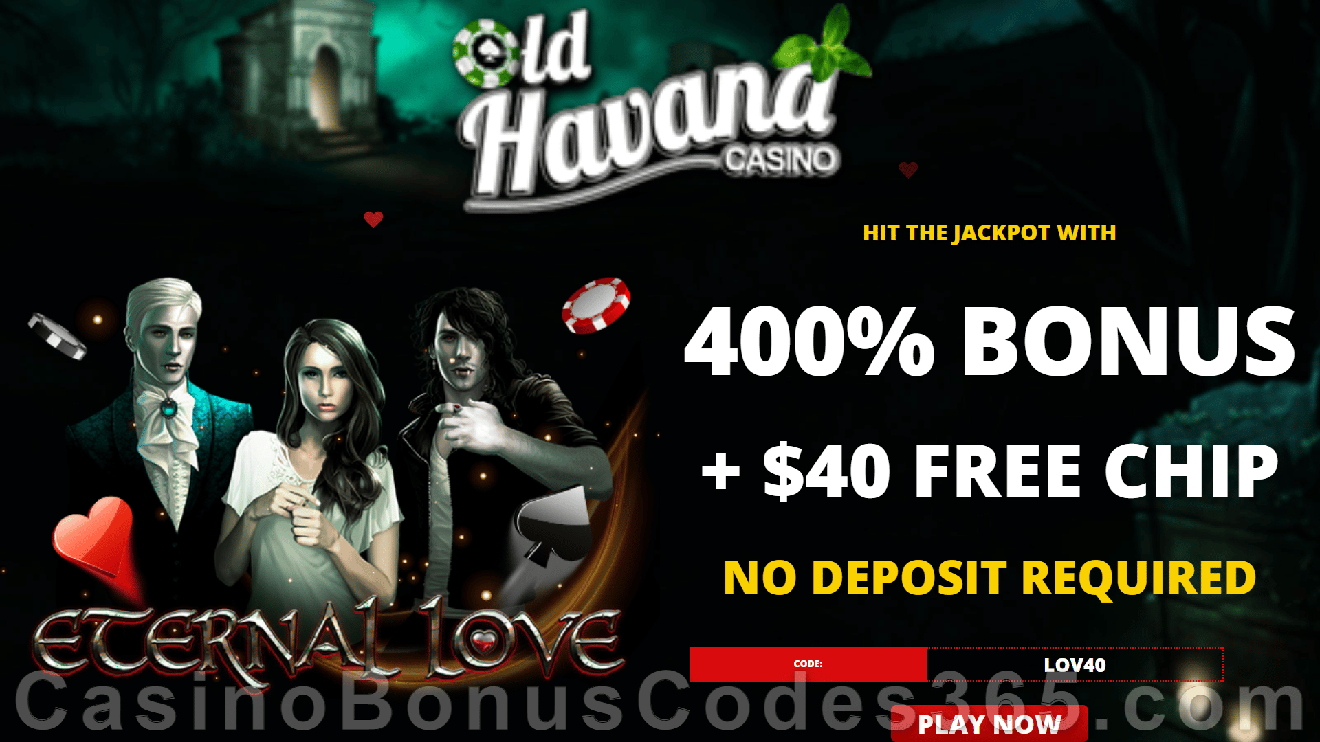 Old Havana Casino Valentine's Day Special 40 FREE Chip Offer RTG Eternal Love