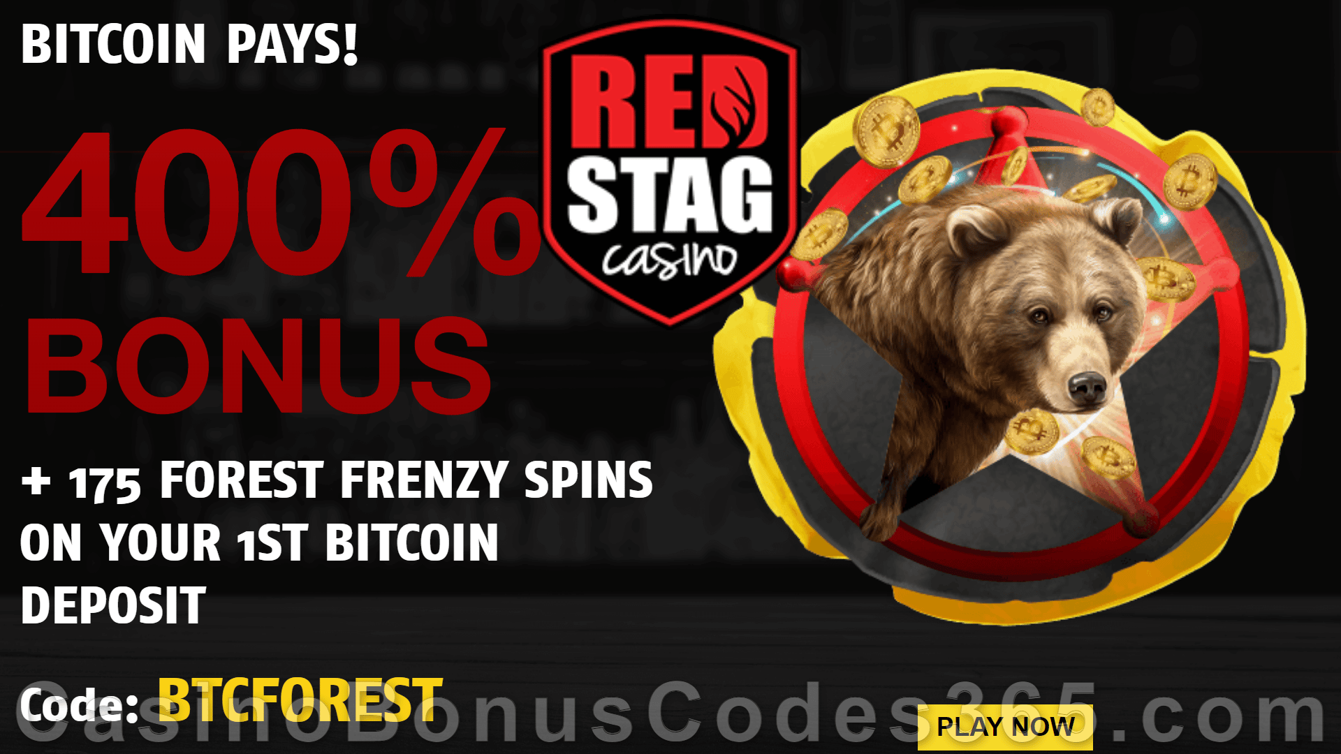 Red Stag Casino 43 FREE Spins on Forest Frenzy and 400% Match plus 175 FREE Spins Special New WGS Game Bonus Pack