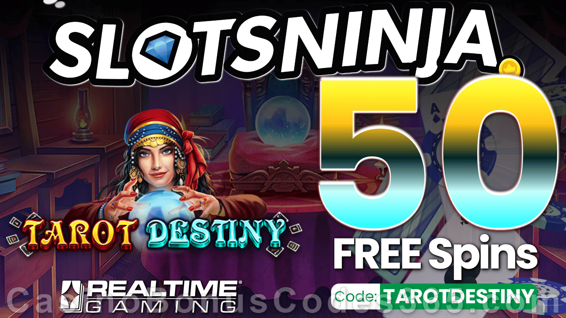 Slots Ninja 50 FREE Spins on Tarot Destiny Special New RTG Game No Deposit Promo