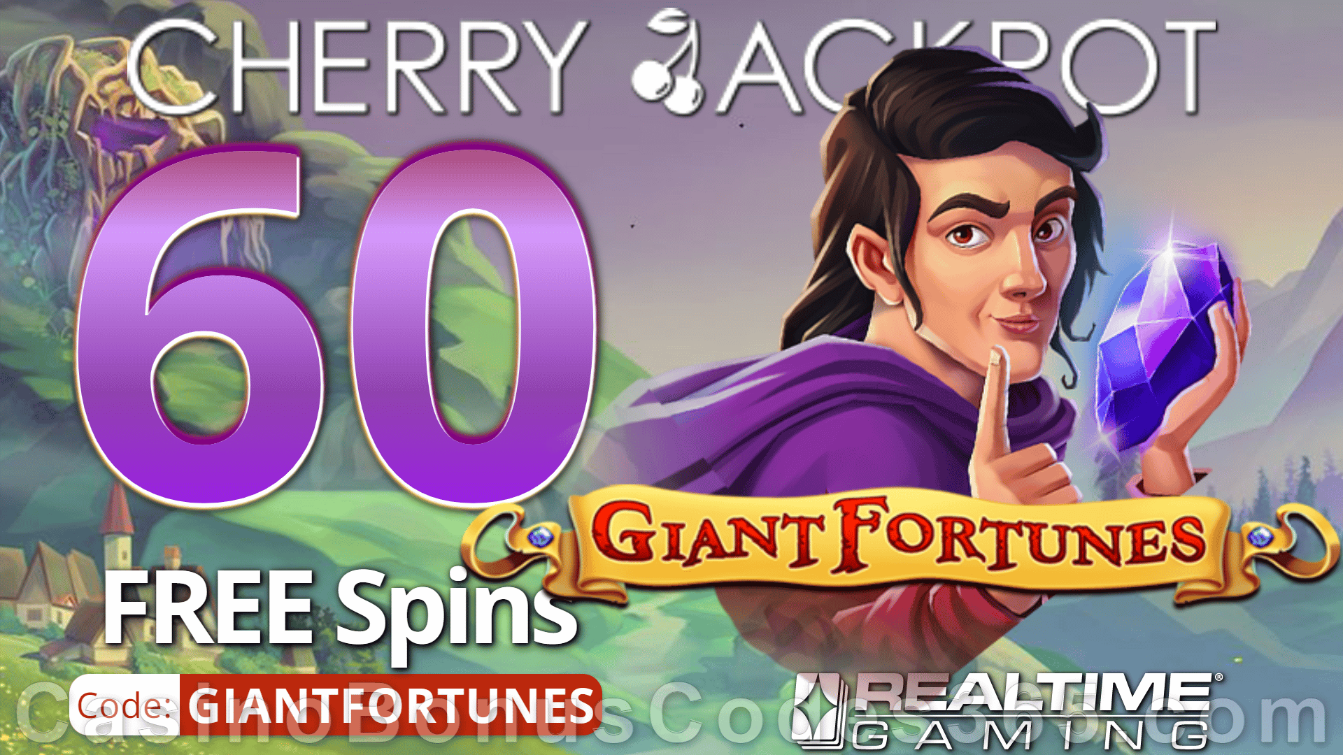 Cherry Jackpot 60 FREE Spins on Giant Fortunes Special New RTG Game No Deposit Promo