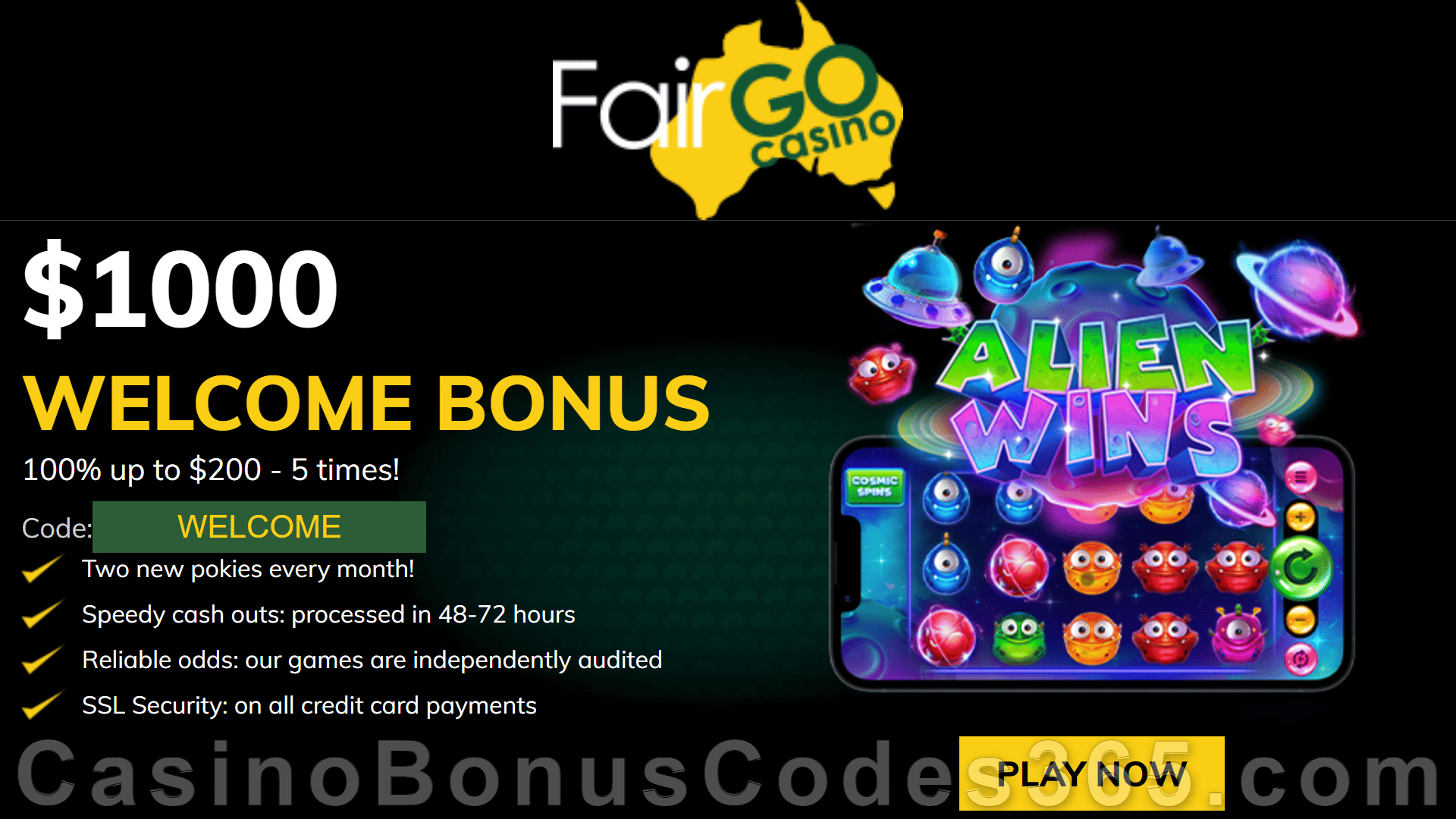 Fair Go Casino New RTG Pokies $1000 Bonus Alien Wins Special Joining Deal