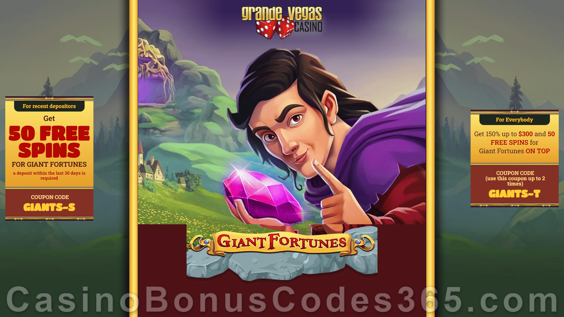 Grande Vegas Casino New RTG Game Giant Fortunes 150% up to $300 Bonus plus 150 FREE Spins Special Promotion