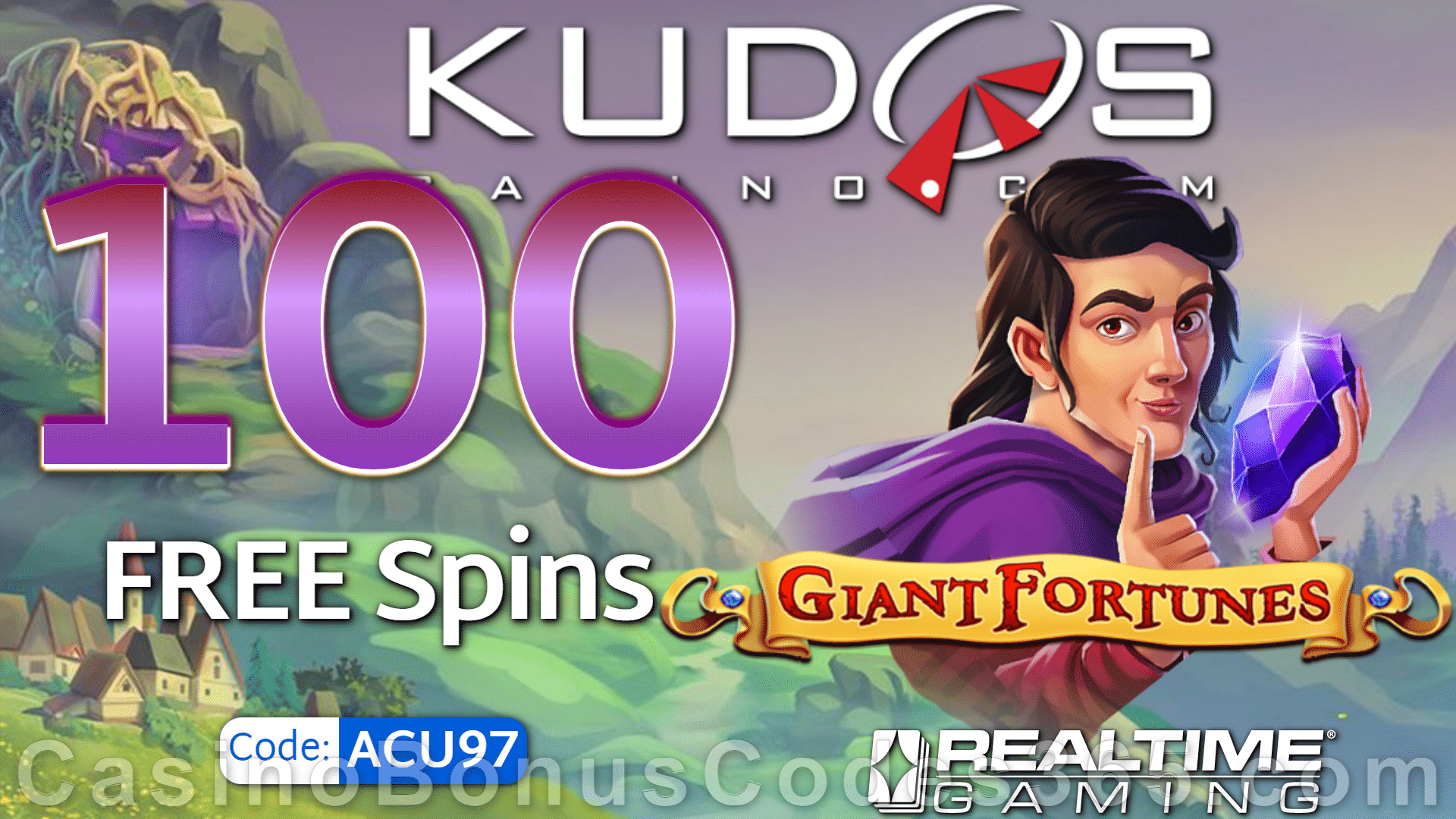 Kudos Casino 75FREE Spins on Giant Fortunes New RTG Game Special Deal