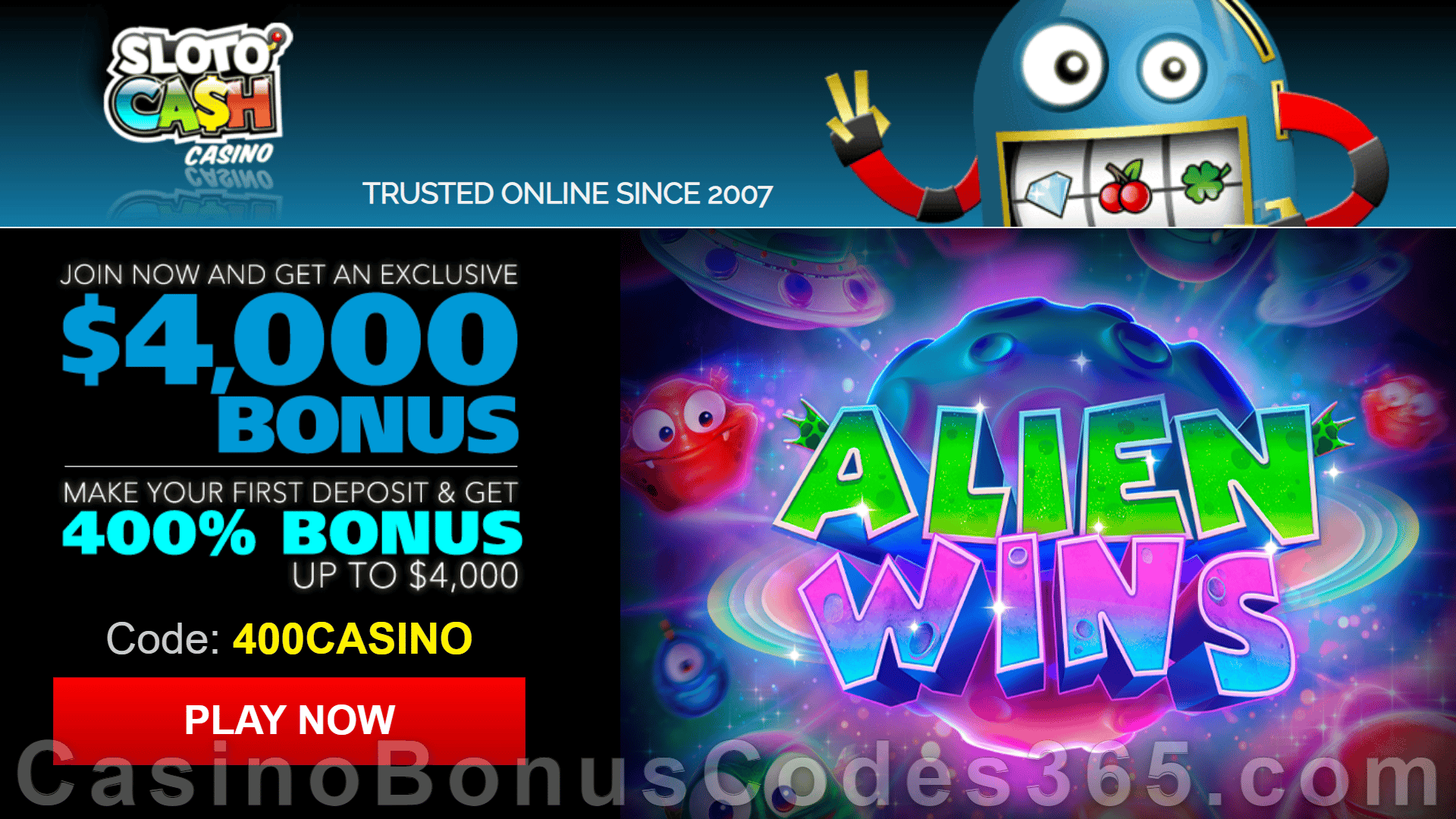 SlotoCash Casino RTG Alien Wins 400% Welcome Bonus