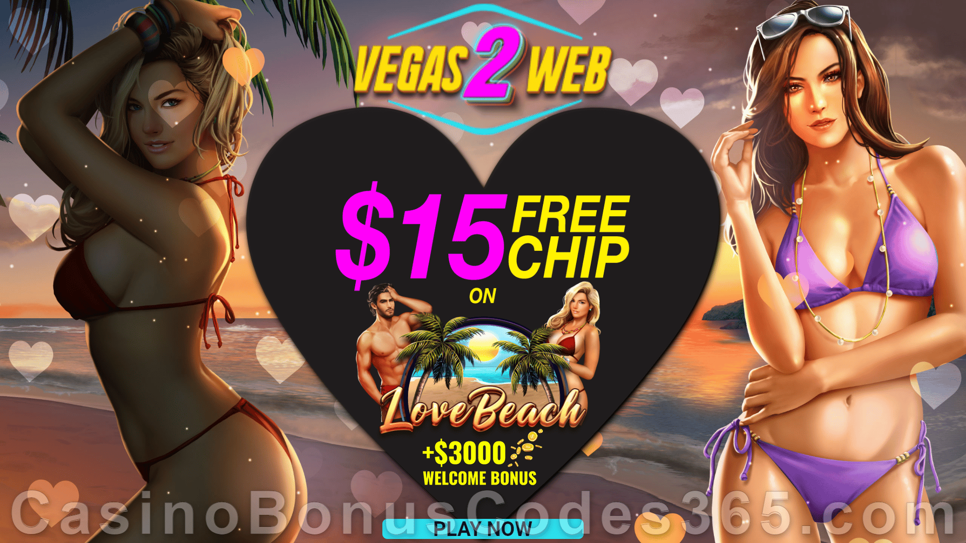 Vegas2Web Casino Exclusive 60 FREE Rival Gaming Love Beach Spins No Deposit Sign Up Offer