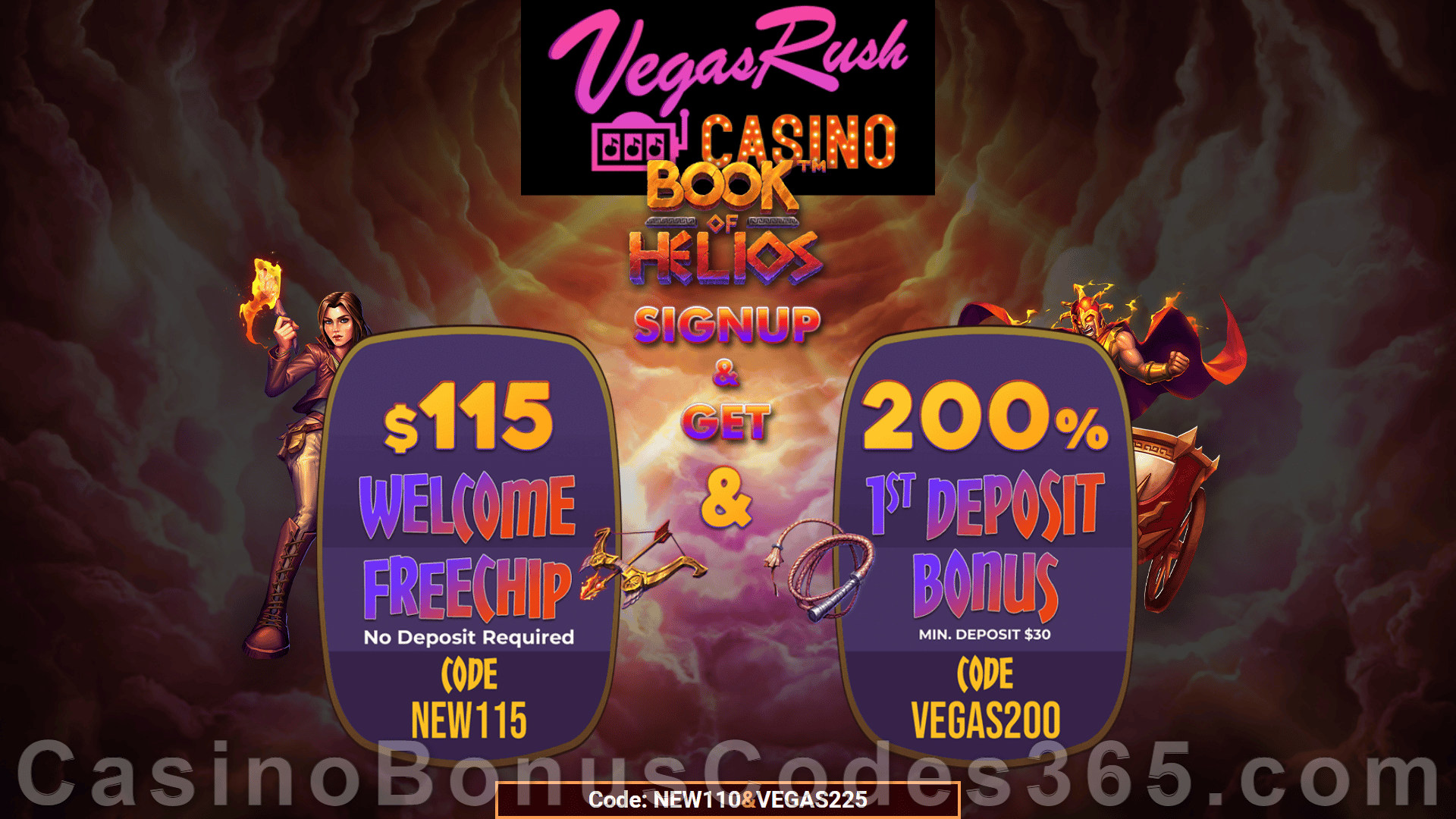 Vegas Rush Casino $115 No Deposit FREE Chip plus 200% Match Bonus The Wild Show Offer