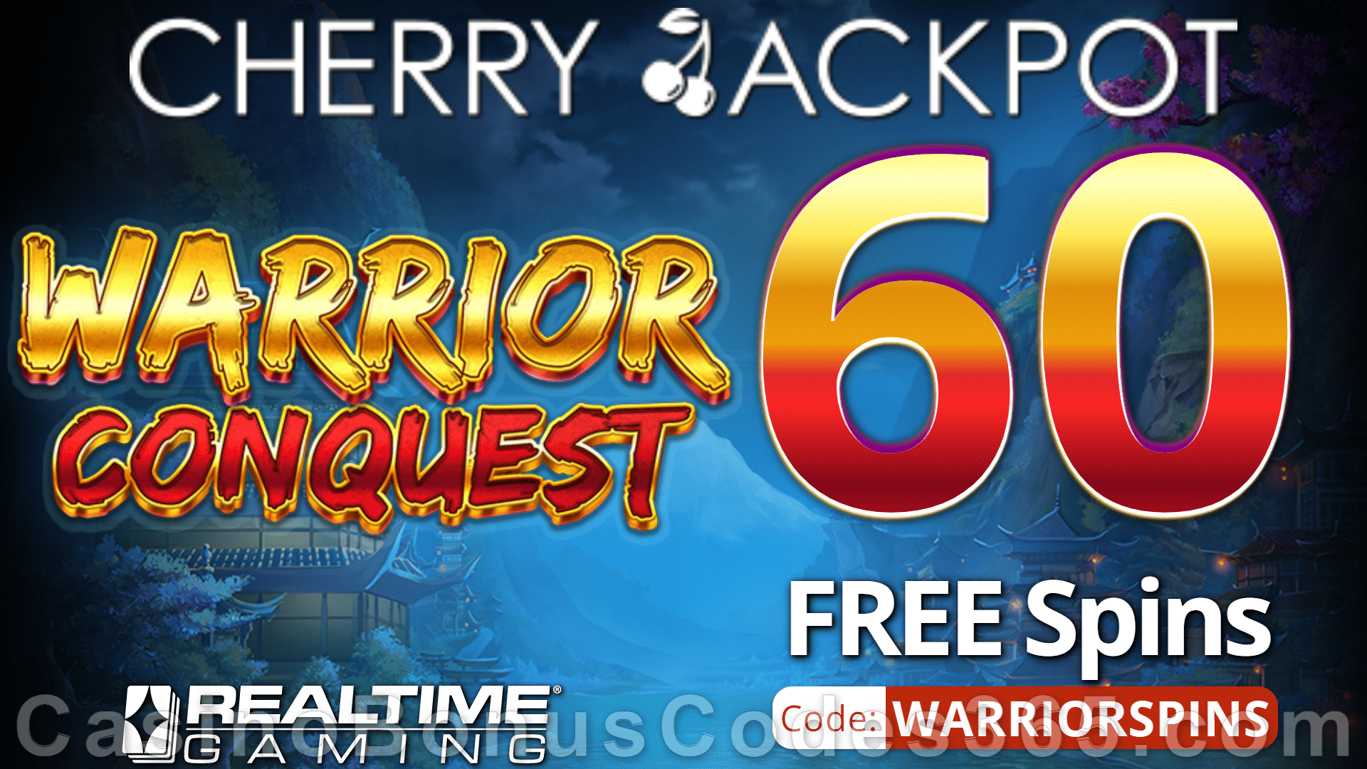 Cherry Jackpot 60 FREE Spins on Warrior Conquest Special New RTG Game No Deposit Promo