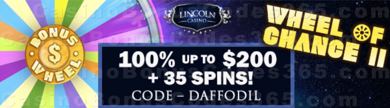 Lincoln Casino 100% Match up to $200 plus 35 FREE WGS Wheel of Chance II Spins Thanksgiving Welcome Bonus Pack