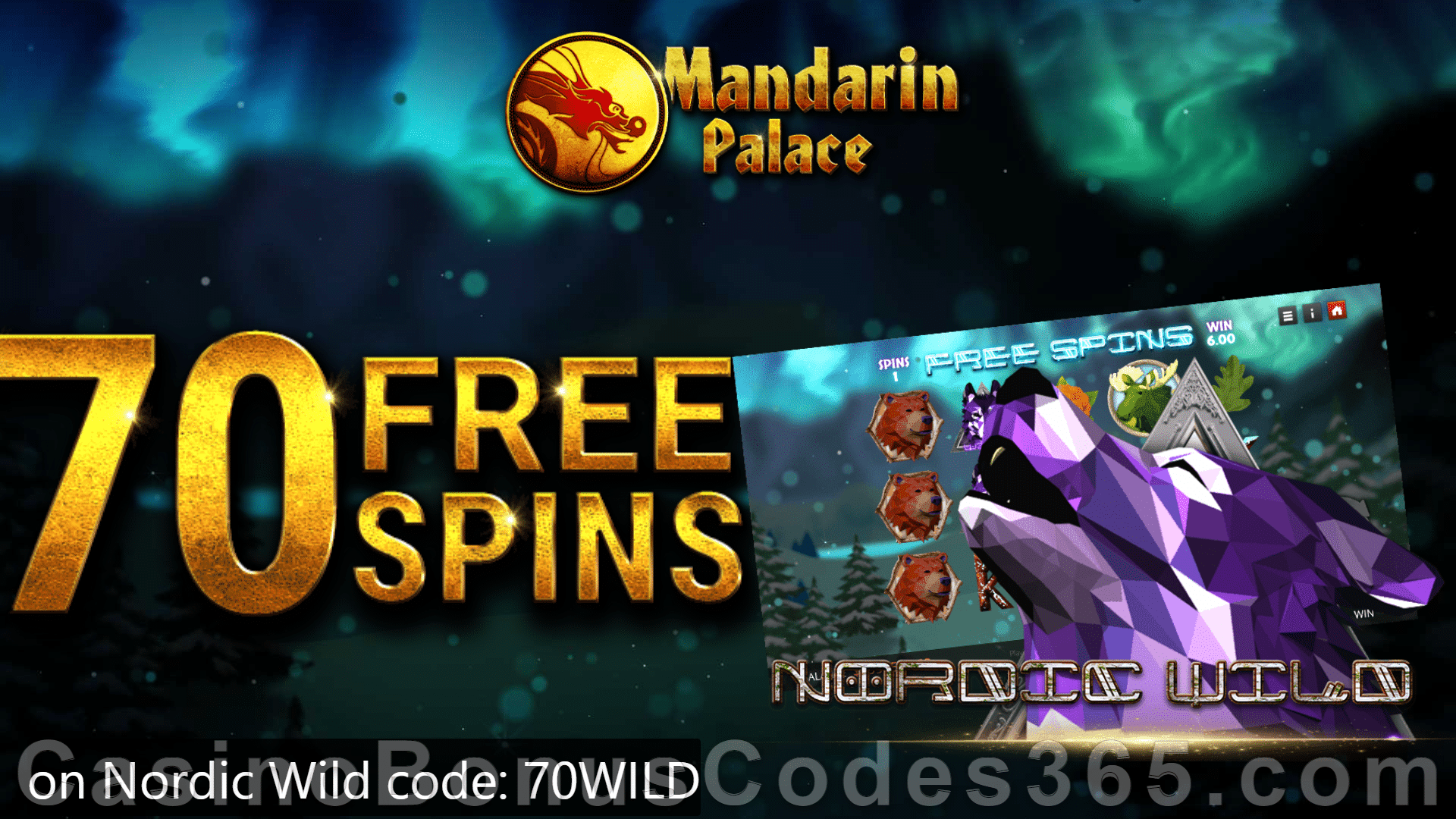 Mandarin Palace Online Casino Exclusive 70 FREE Spins on Saucify Nordic Wild