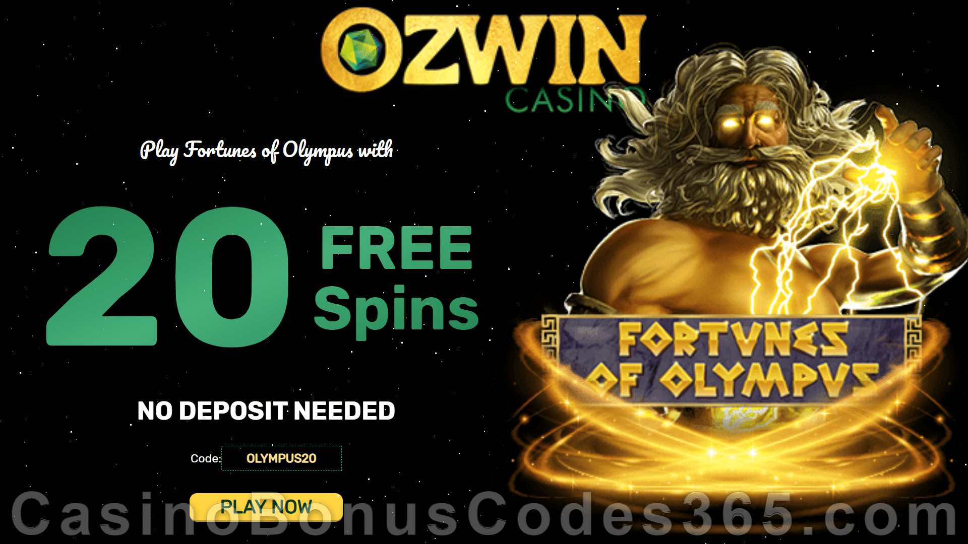 Ozwin Casino 20 FREE Spins on RTG Fortunes of Olympus Special RTG Pokies No Deposit Sign Up Reward