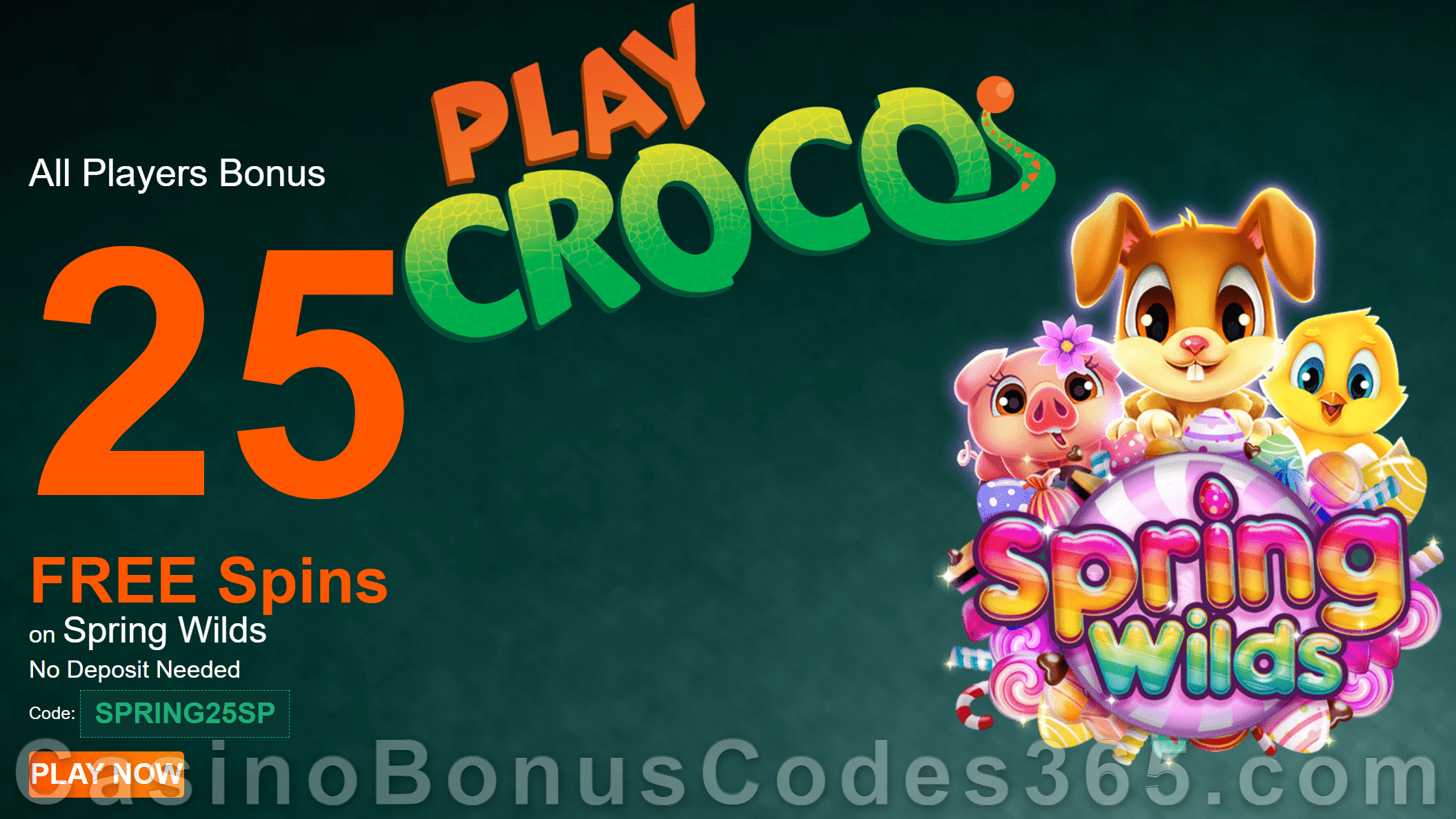 PlayCroco 25 FREE Spins on RTG Spring Wilds New Players Special Offer