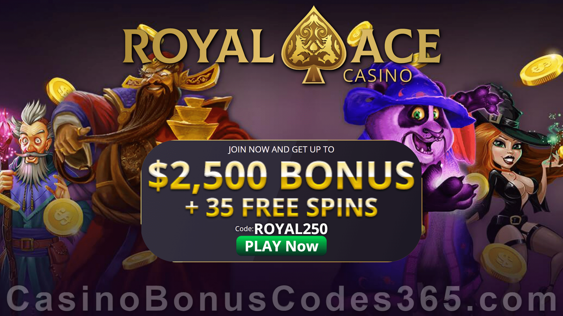 Royal Ace Casino 250% Match plus 35 RTG FREE Spins Special Sign Up Deposit Deal