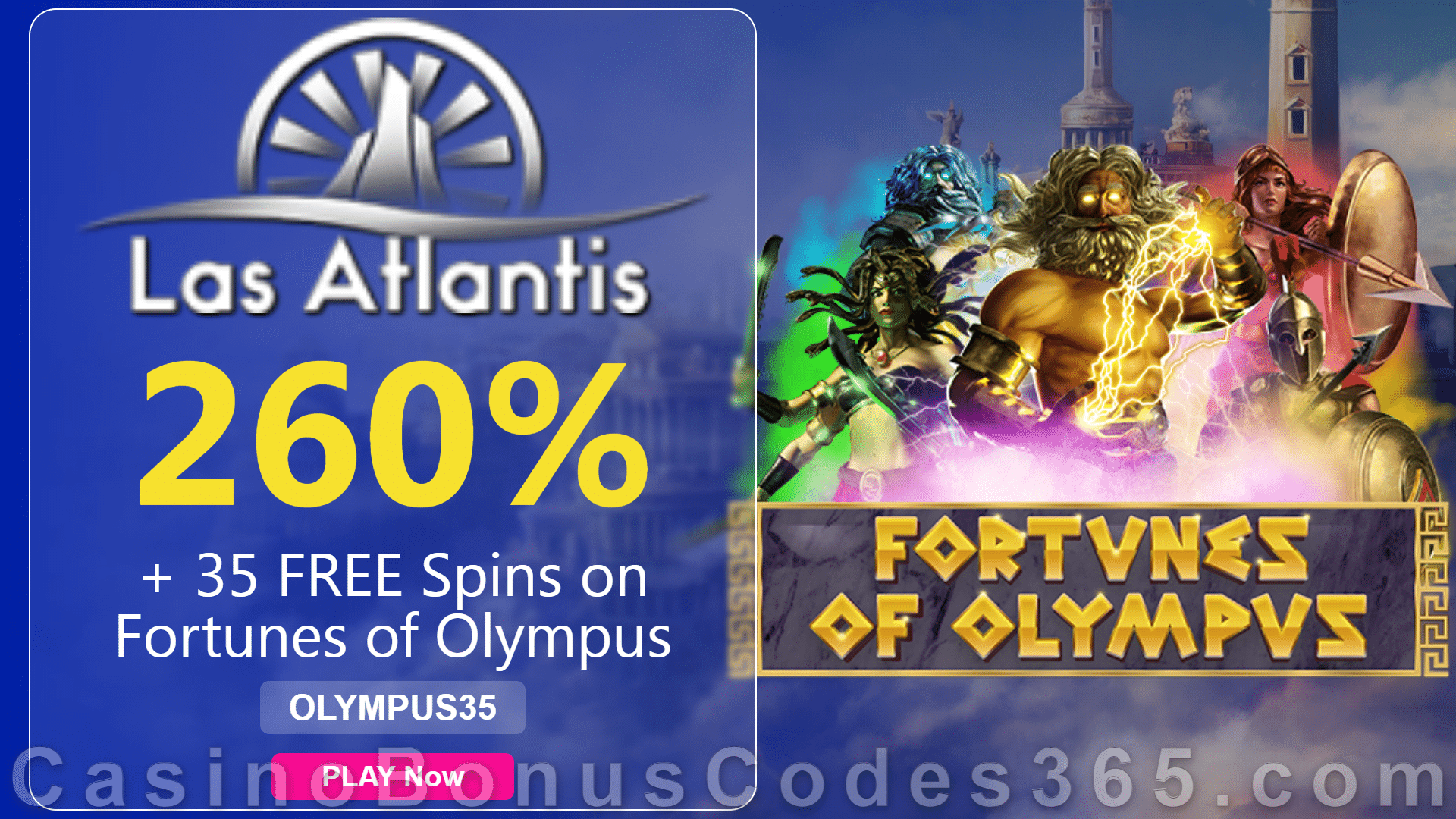 Las Atlantis Casino 260% Match Slots Bonus plus 35 FREE Spins on RTG Khrysos Gold 2021 Welcome Offer