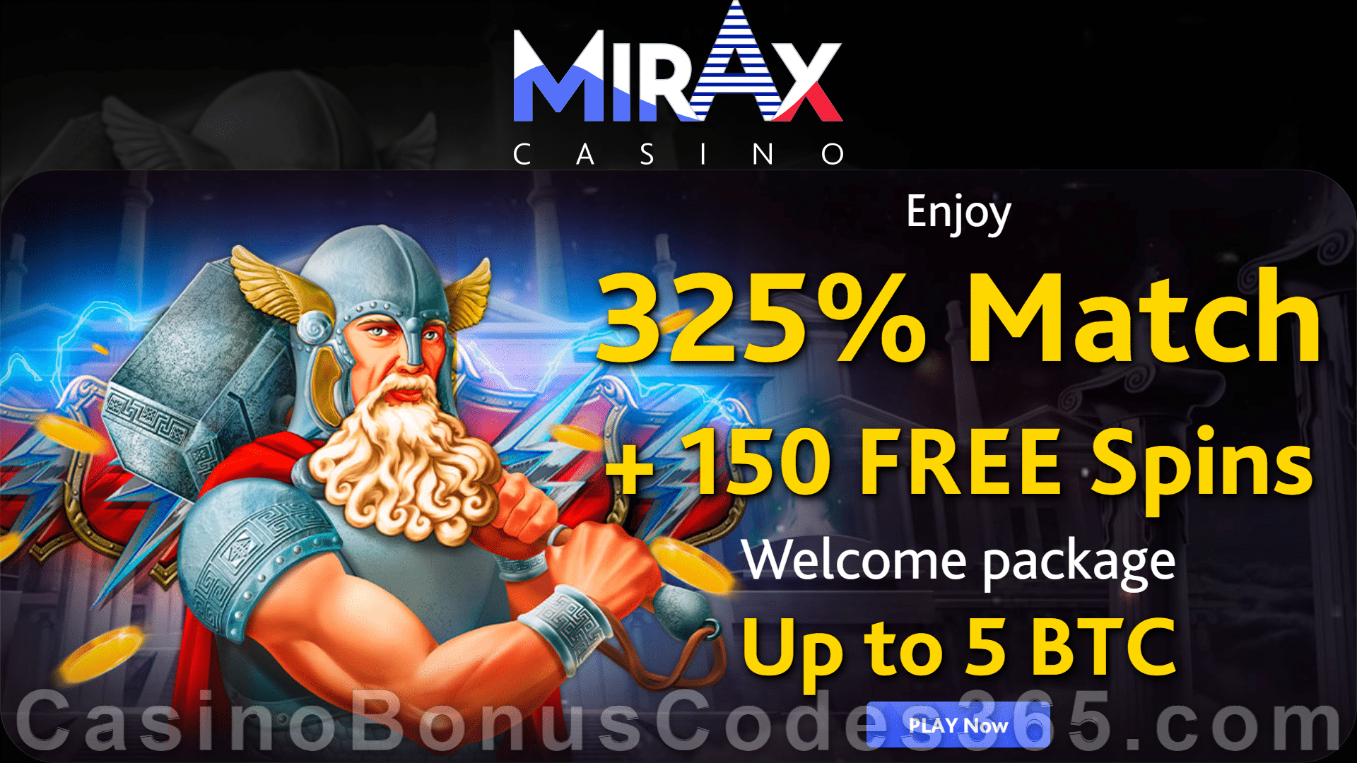 Mirax Casino 5 BTC plus 100 FREE Spins Bitcoin Welcome Bonus
