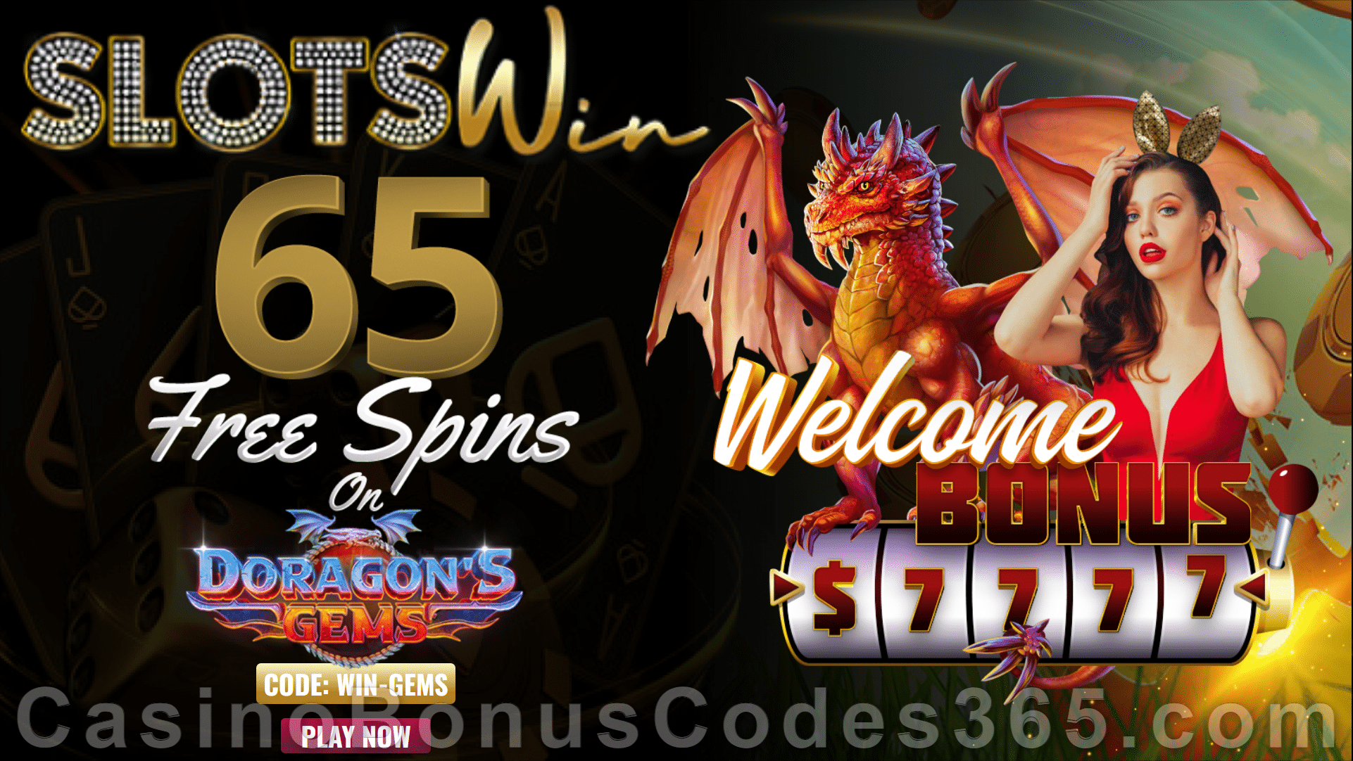 SlotsWin 65 FREE Spins on RTG Doragon's Gems Exclusive No Deposit Sign Up Offer