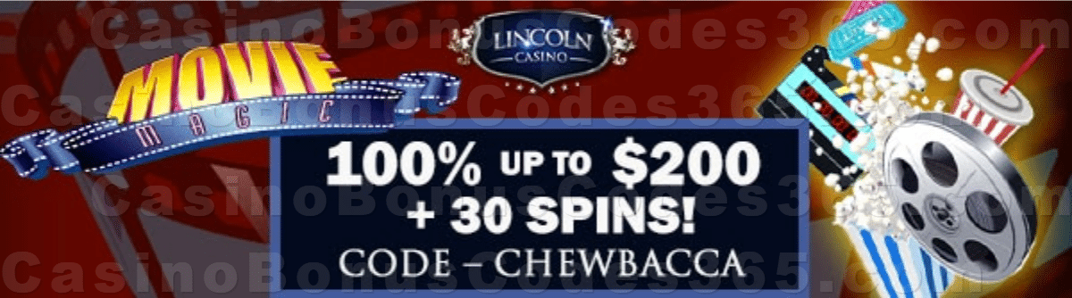 Lincoln Casino 100% bonus up to $200 plus 30 FREE WGS Movie Magic Spins March Special Promo