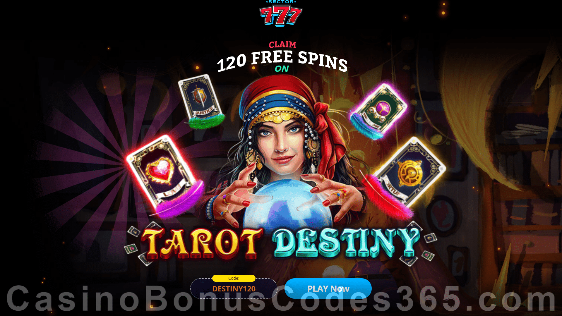 Sector 777 Casino 120 FREE Spins on RTG Tarot Destiny Mega Welcome Offer