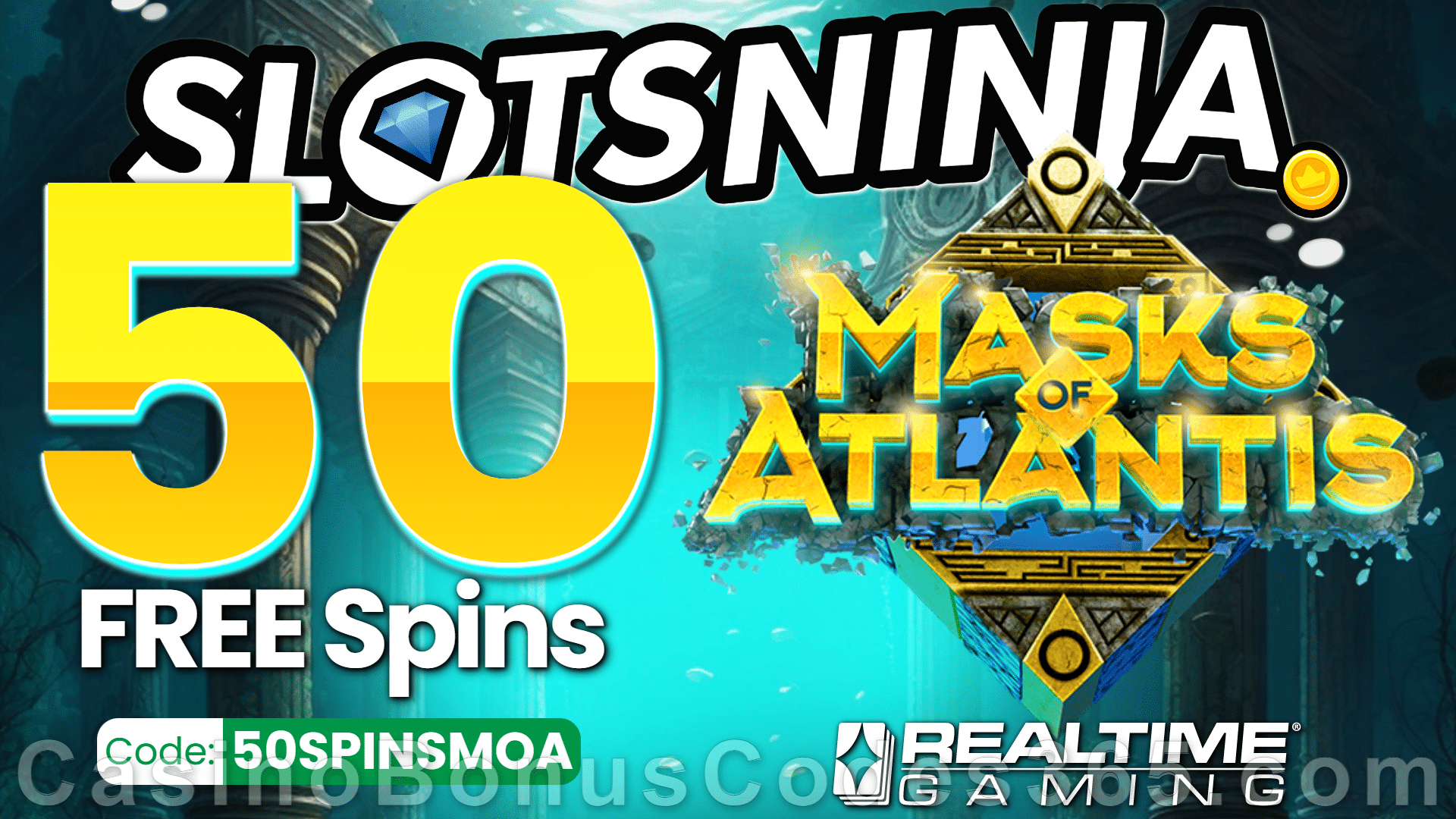 Slots Ninja 20 FREE Spins on Masks of Atlantis Special New RTG Game No Deposit Promo