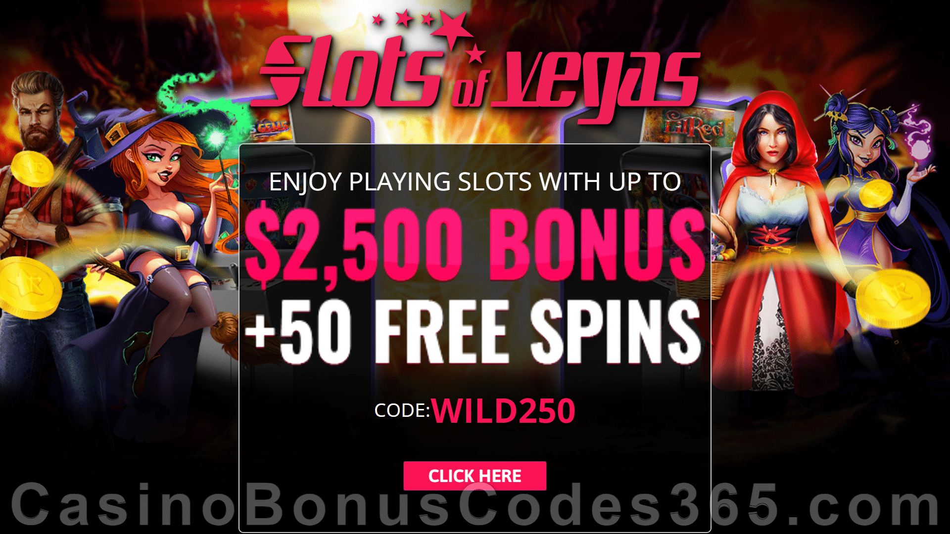 Slots of Vegas 250% Match Bonus plus 50 FREE Spins Welcome Offer