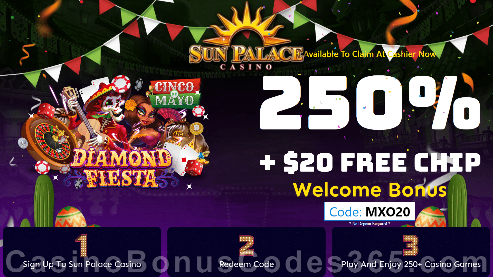 Sun Palace Casino RTG Lil Red $20 FREE Chip plus 250% Match Special Christmas Bonus